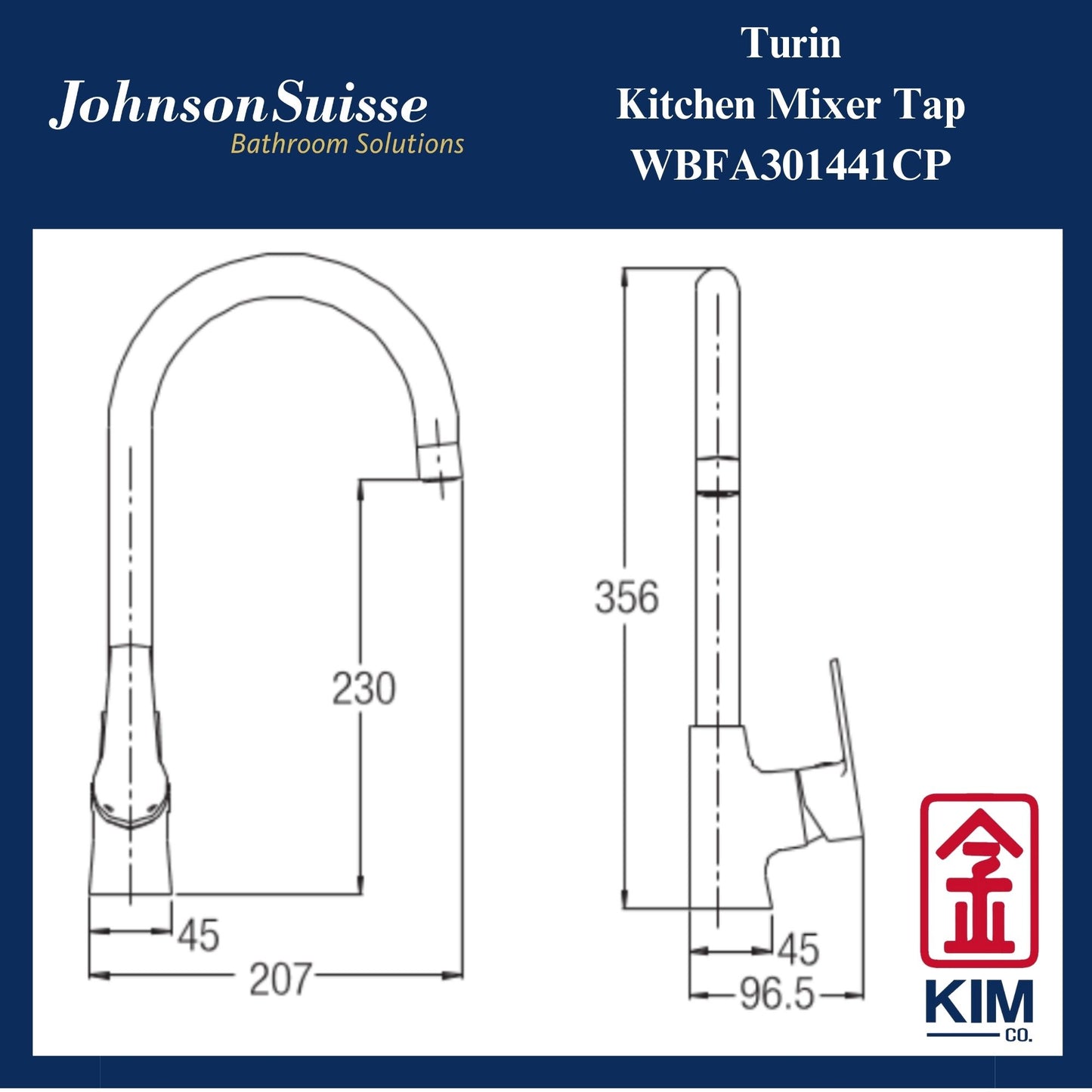 Johnson Suisse Turin Deck Mounted Kitchen Sink Mixer Tap (WBFA301441CP)