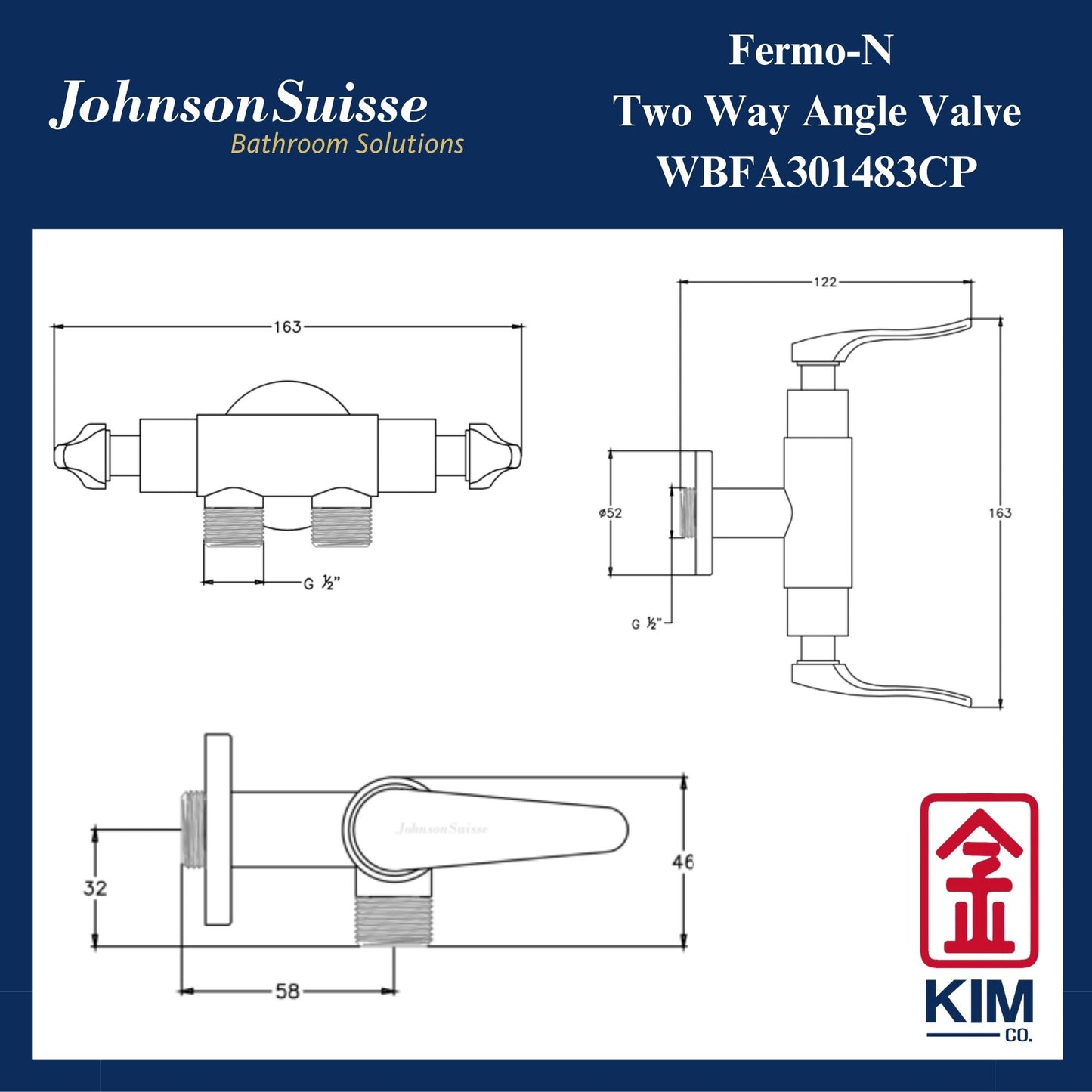 Johnson Suisse Fermo-N Two Way Angle Valve (WBFA301483CP)