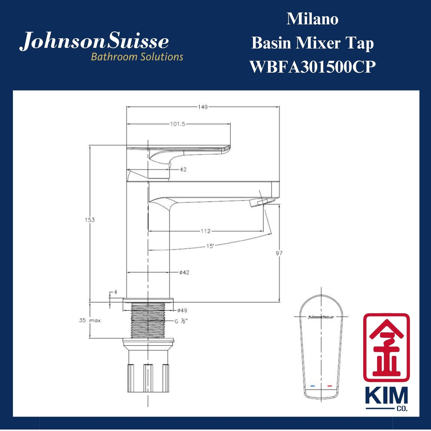 Johnson Suisse Milano Basin Mixer Without Pop Up Waste (WBFA301500CP)