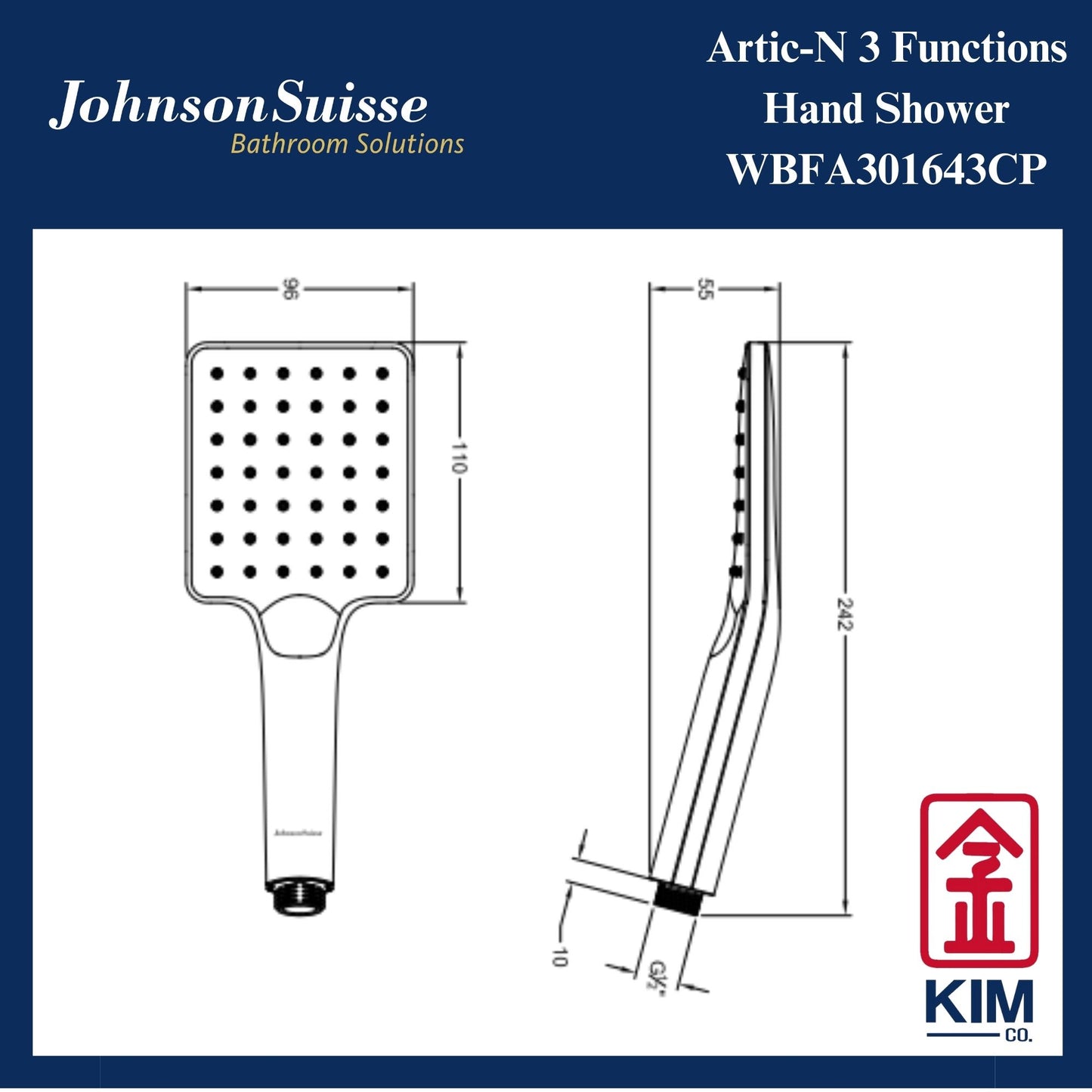 Johnson Suisse Arctic-N Hand Shower (WBFA301643CP) (3 Functions)