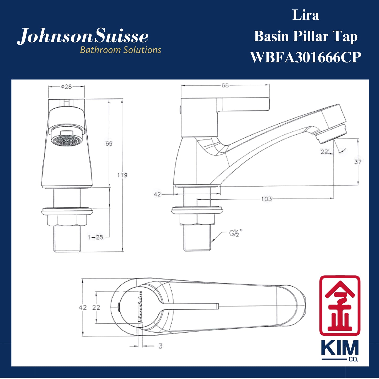 Johnson Suisse Lira Basin Pillar Tap (WBFA301666CP)