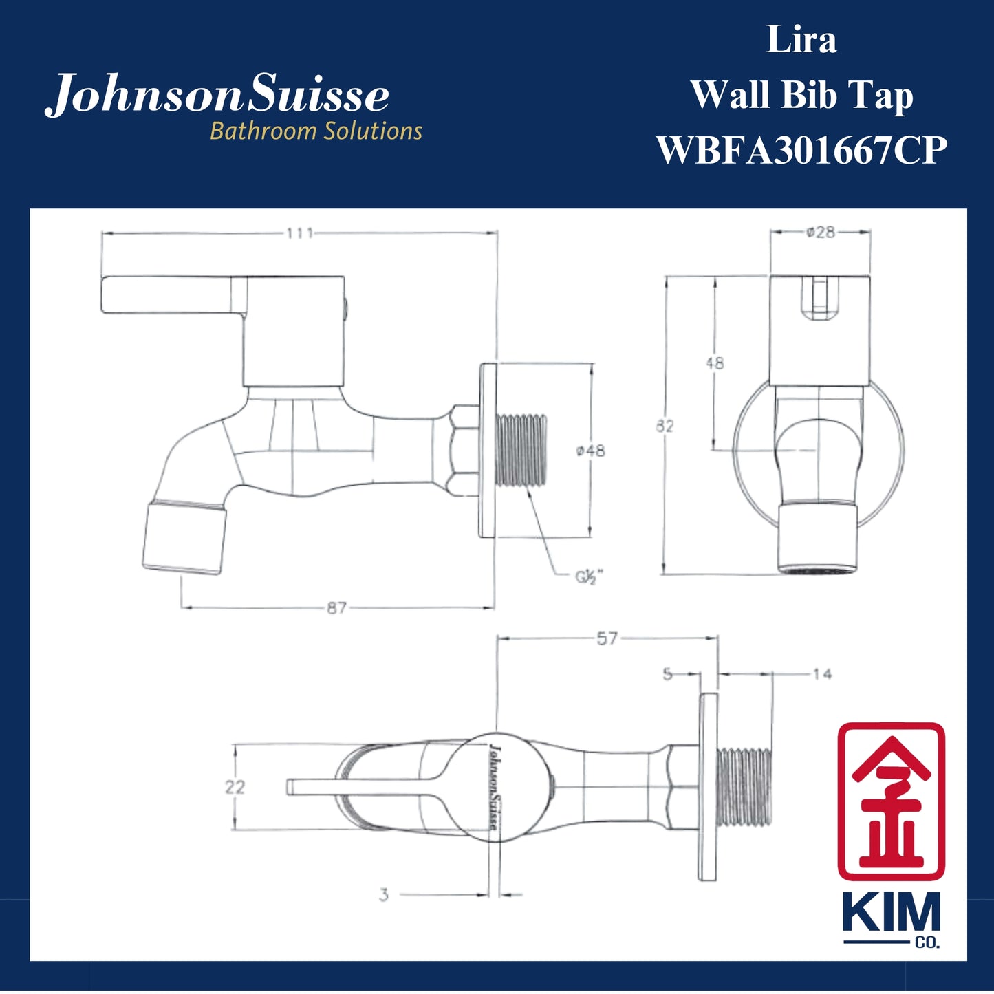 Johnson Suisse Lira Wall Bib Tap (WBFA301667CP)