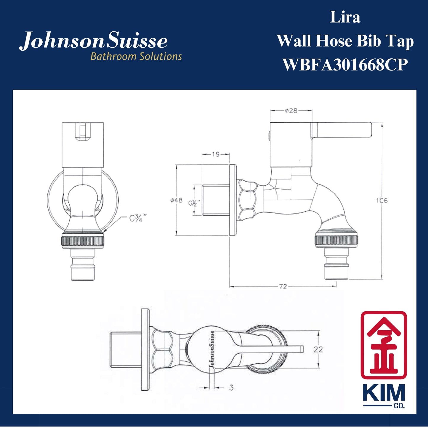 Johnson Suisse Lira Wall Hose Bib Tap (WBFA301668CP)