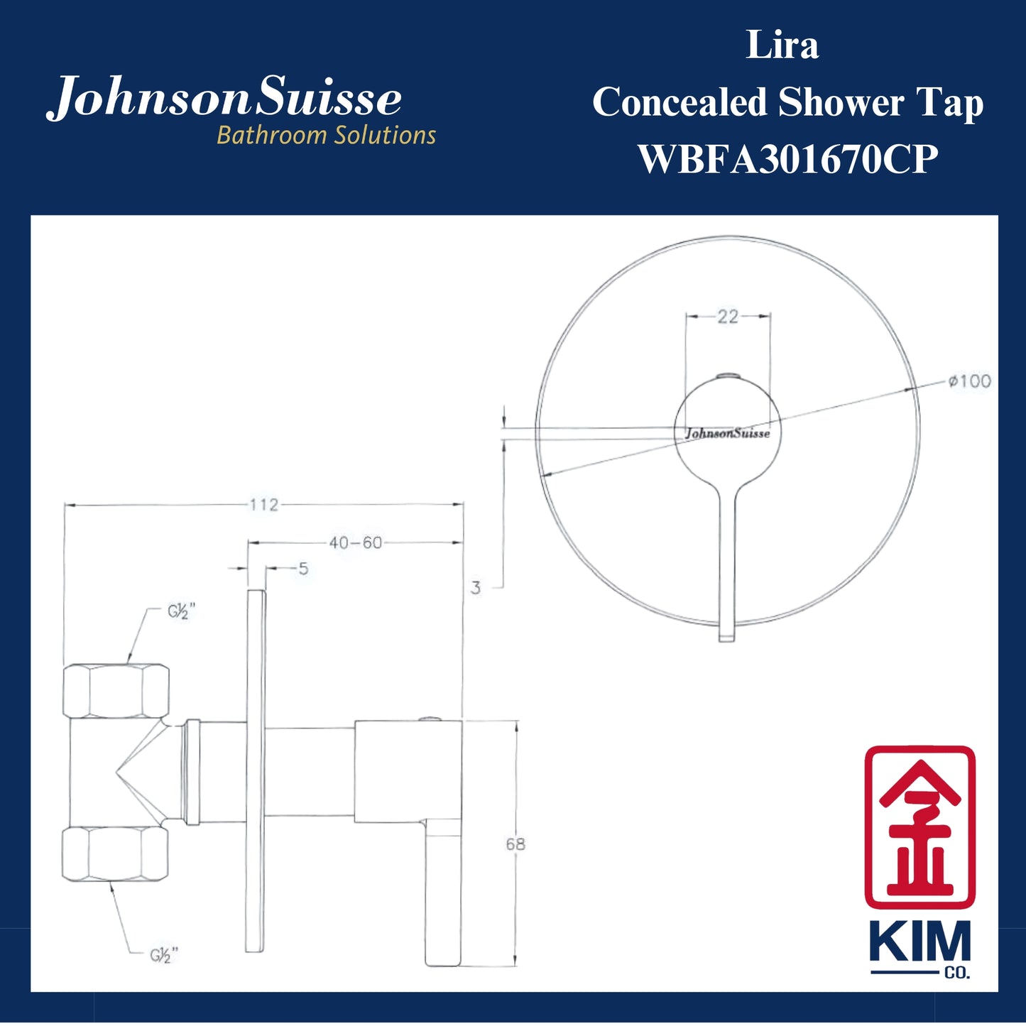 Johnson Suisse Lira 1/2″ Concealed Stop Valve (WBFA301670CP)