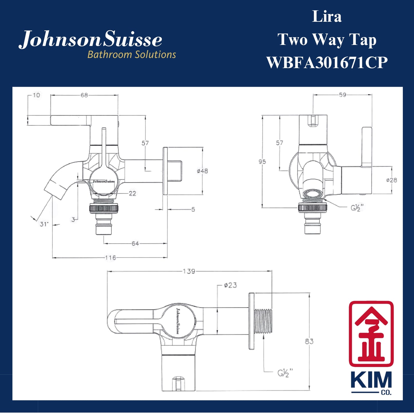 Johnson Suisse Lira Two Way Bib Tap (WBFA301671CP)