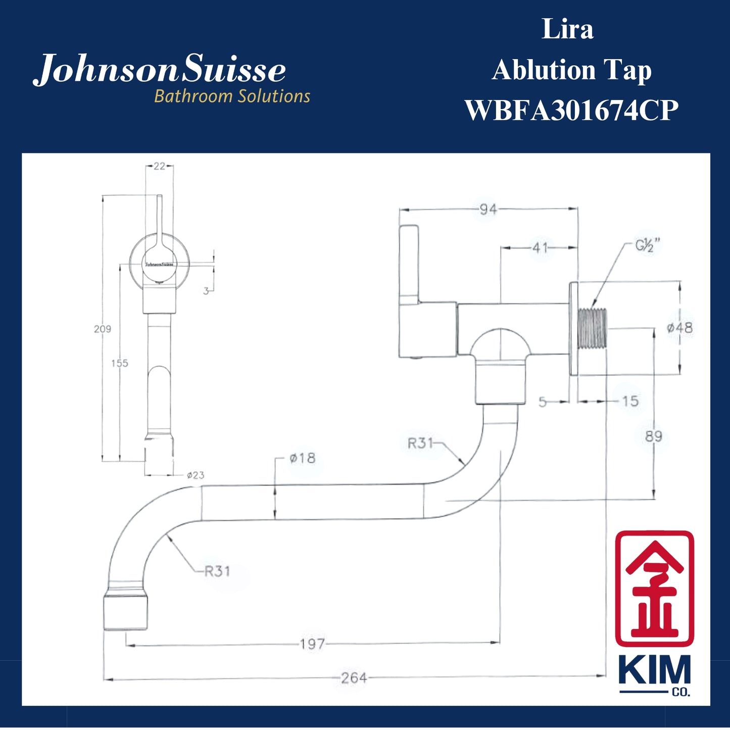 Johnson Suisse Lira Ablution Tap (WBFA301674CP)