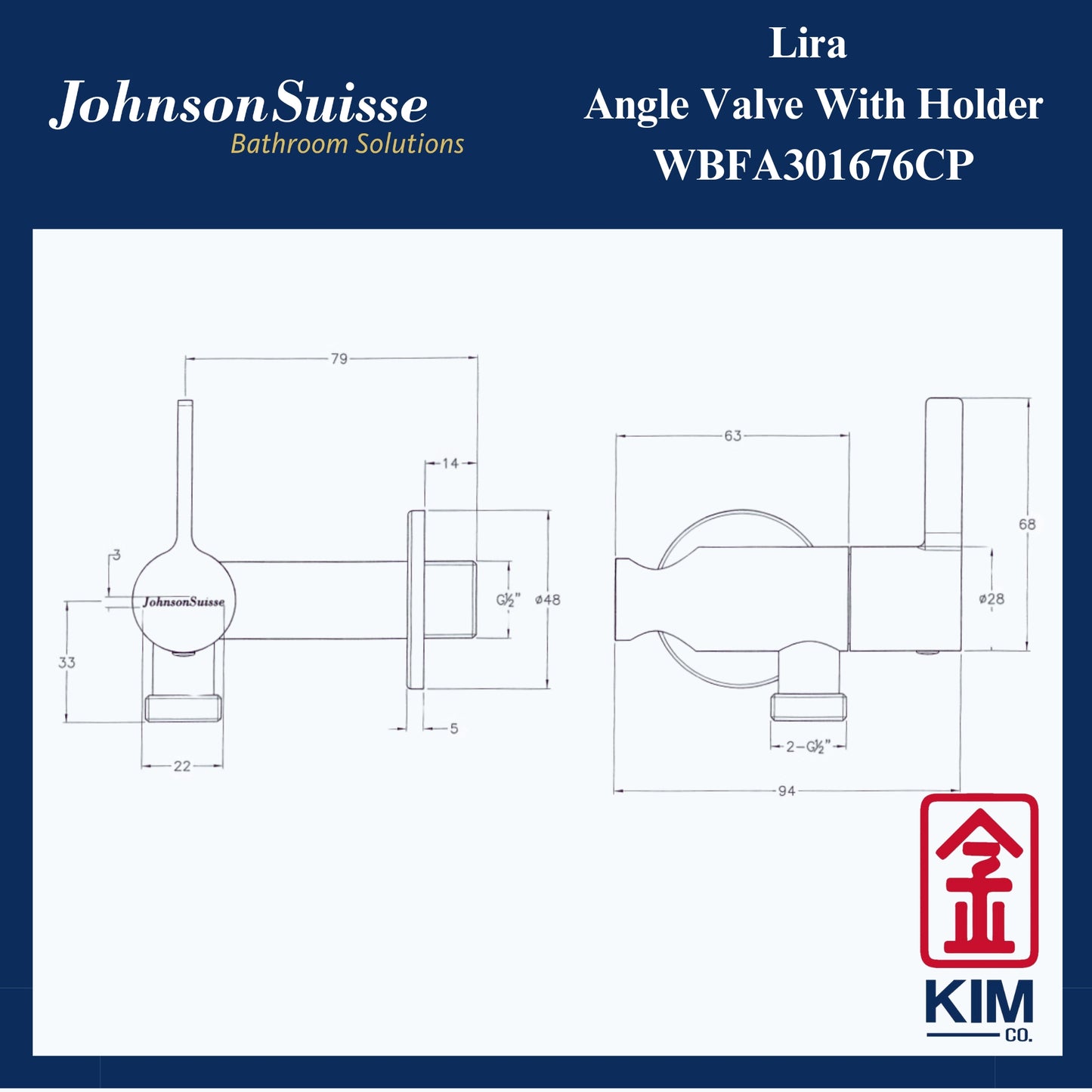 Johnson Suisse Lira Angle Valve With Holder (WBFA301676CP)