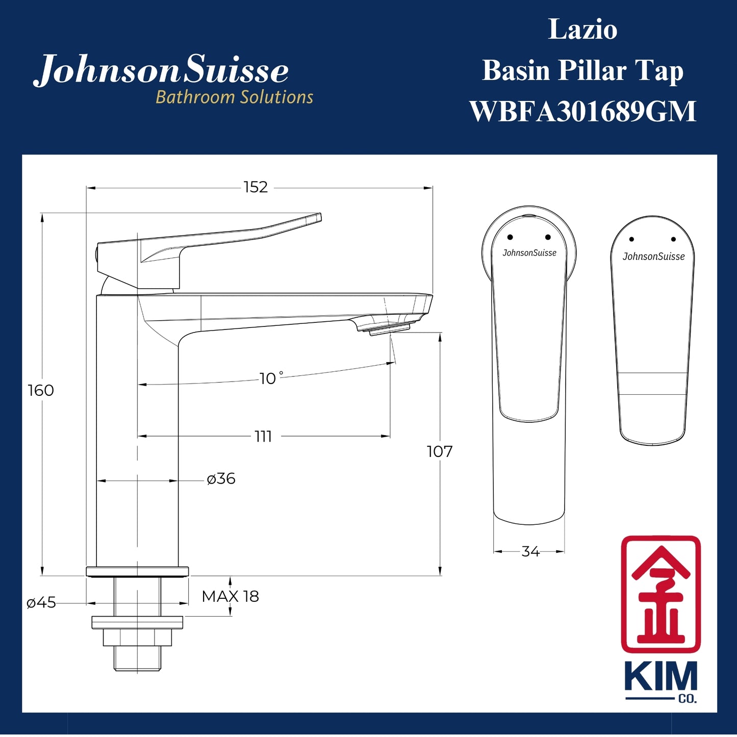 Johnson Suisse Lazio Basin Pillar Tap (Gunmetal) (WBFA301689GM)