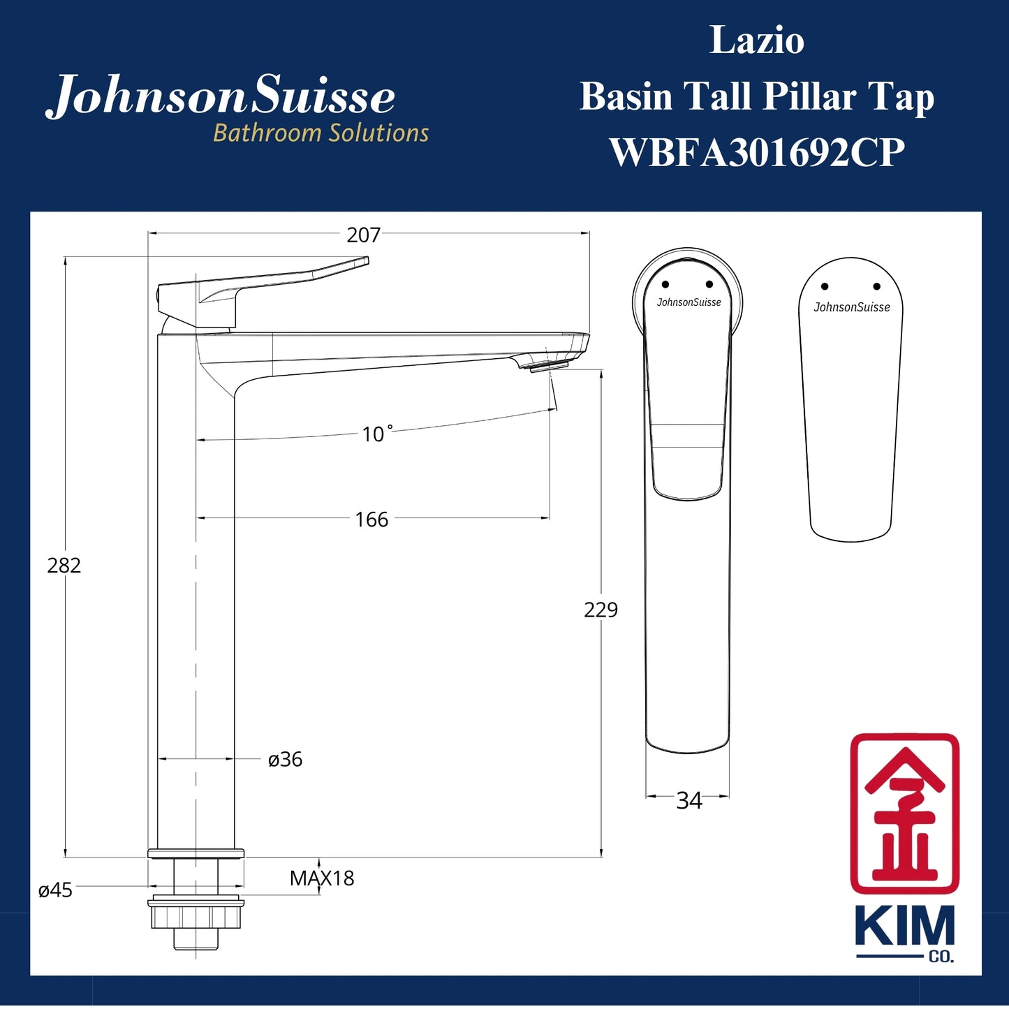 Johnson Suisse Lazio Tall Basin Pillar Tap ( WBFA301692CP)