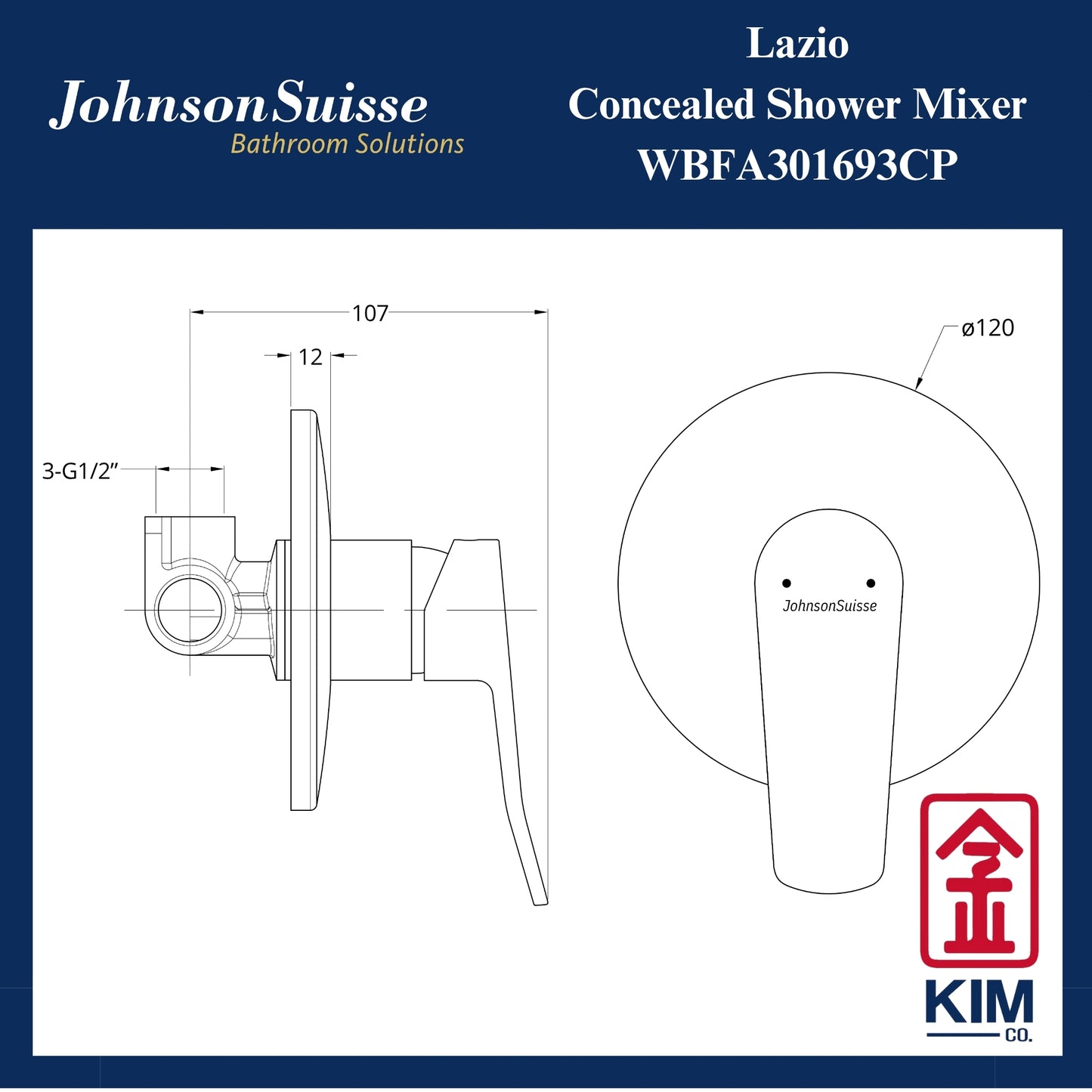 Johnson Suisse Lazio Concealed Shower Mixer (WBFA301693CP)