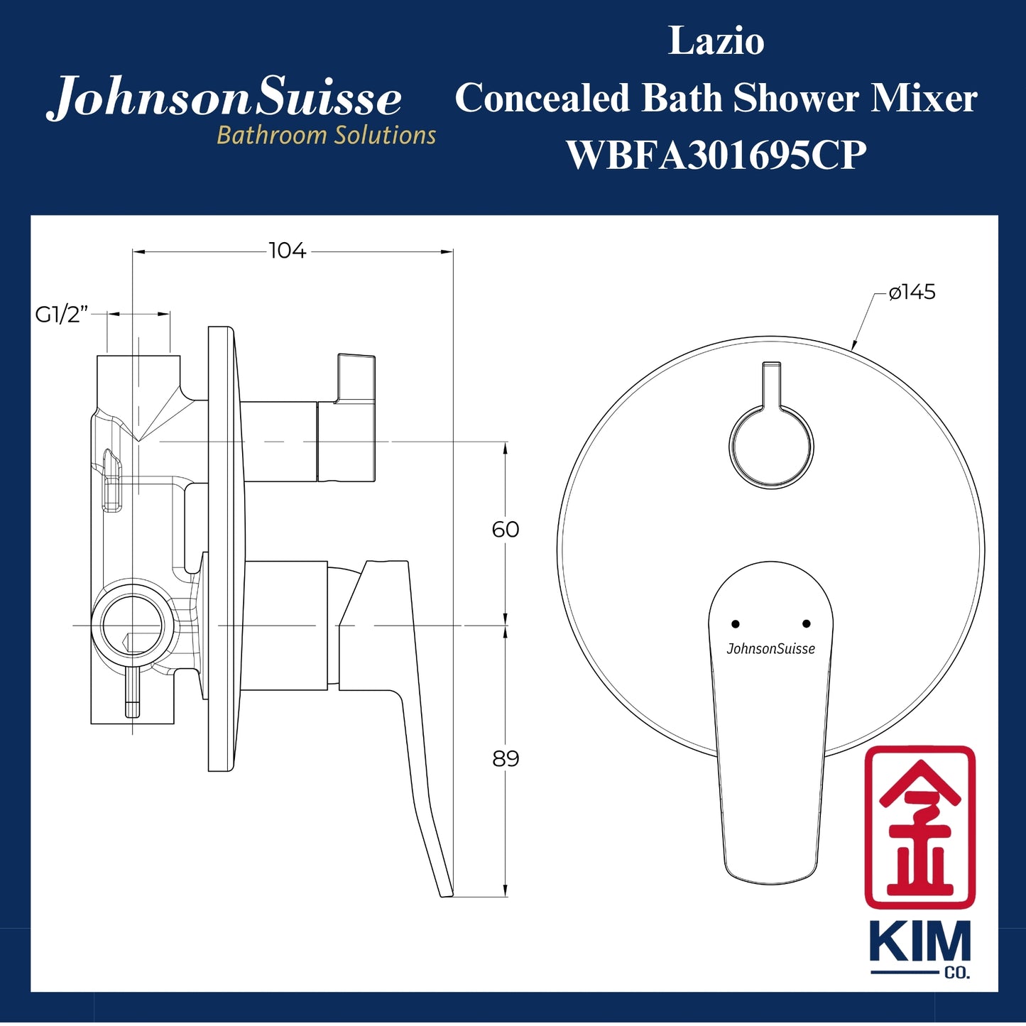 Johnson Suisse Lazio Concealed Bath Shower Mixer (WBFA301695CP)