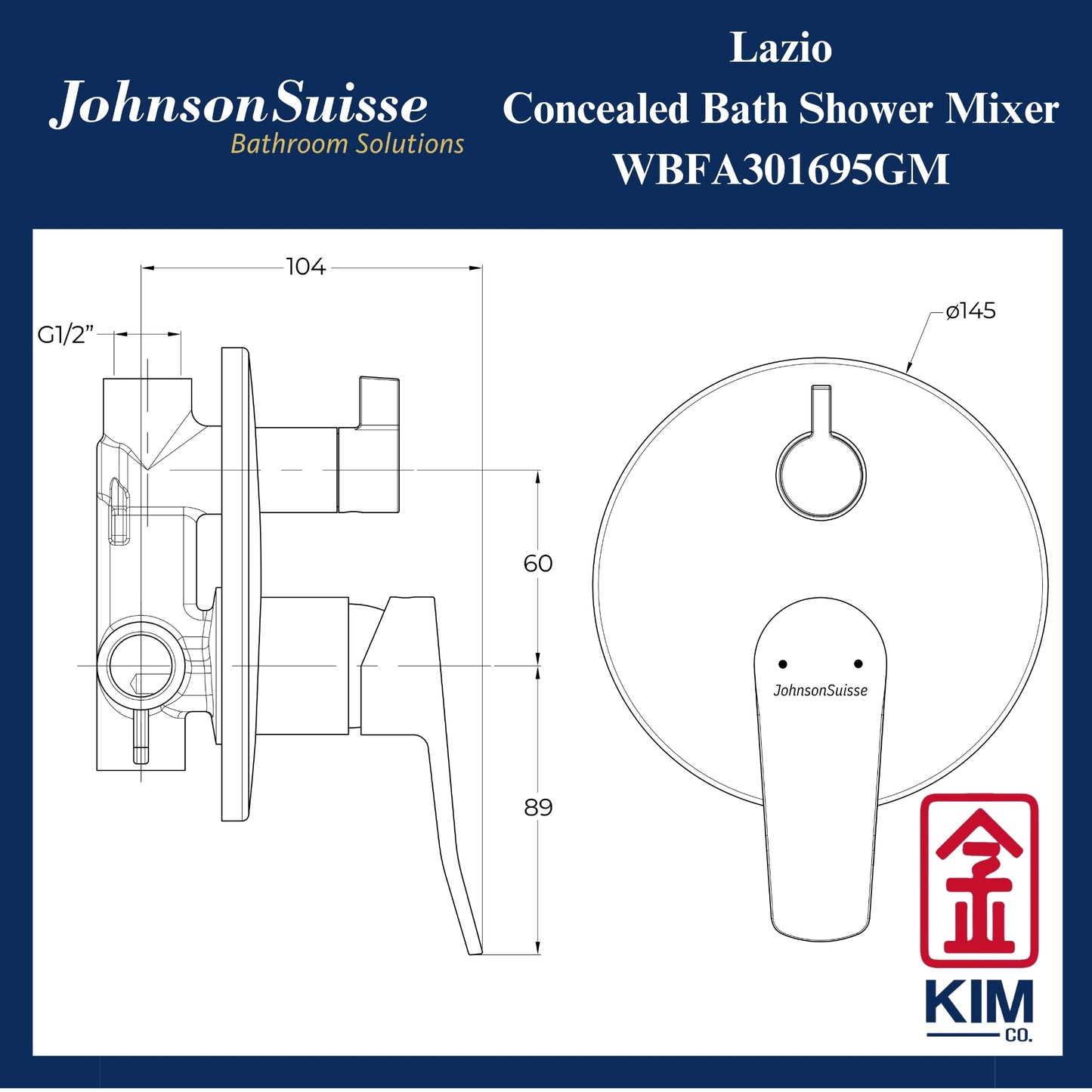 Johnson Suisse Lazio Concealed Bath Shower Mixer (Gunmetal) (WBFA301695GM)