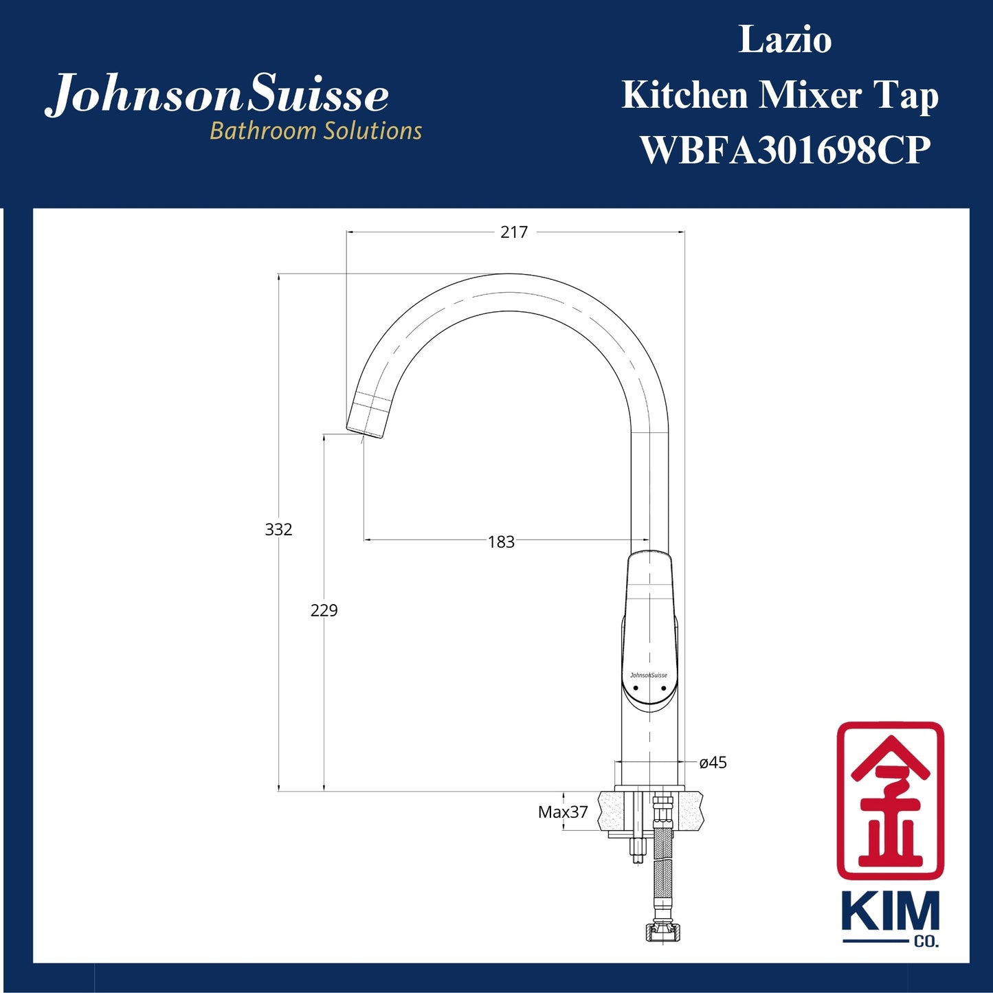 Johnson Suisse Lazio Deck Mounted Kitchen Sink Mixer Tap (WBFA301698CP)