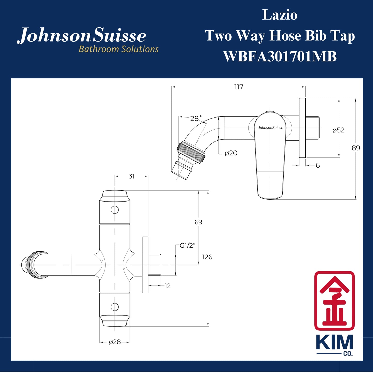 Johnson Suisse Lazio Two Way Bib Tap (Matt Black) (WBFA301701MB)