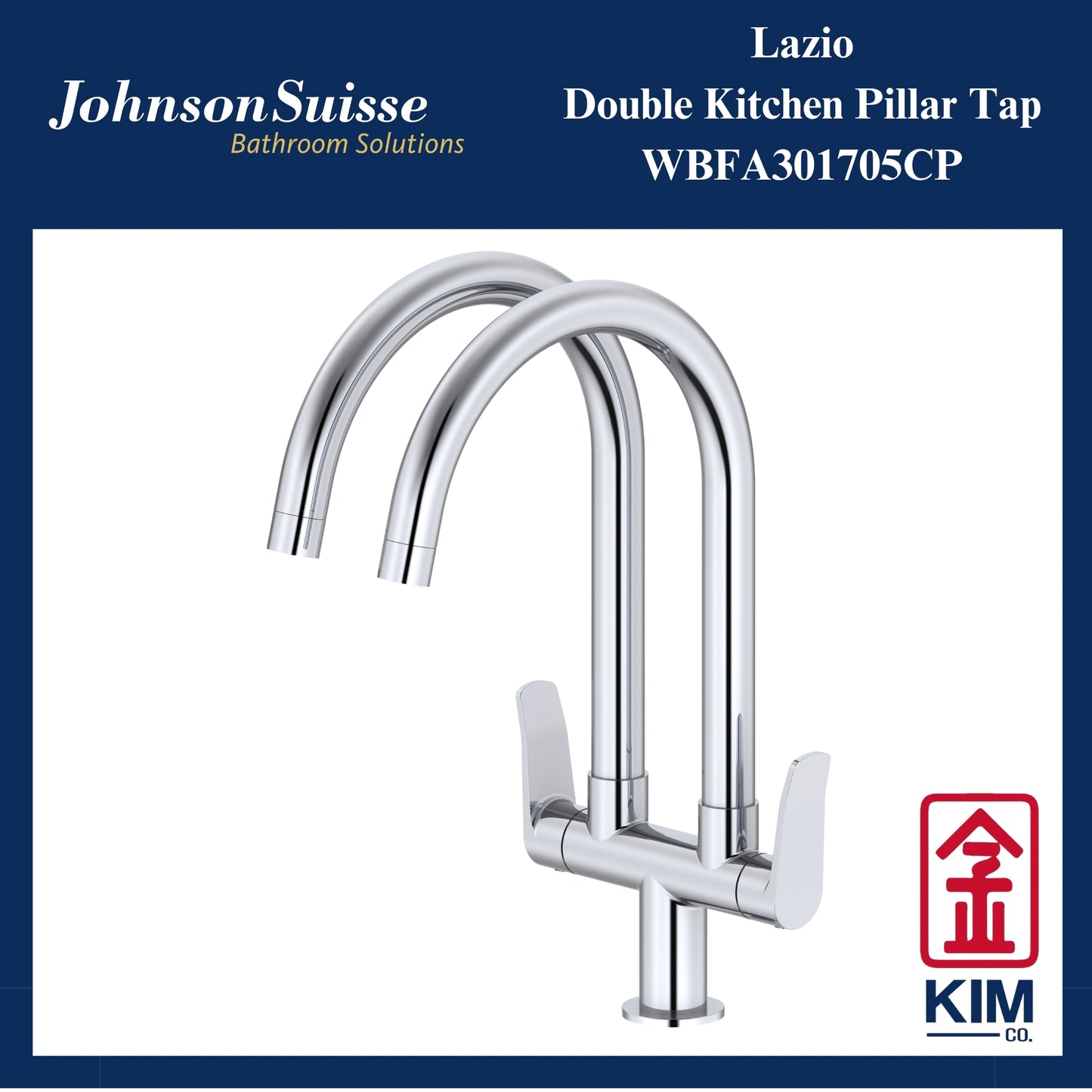 Johnson Suisse Lazio Deck-Mounted Double Kitchen Sink Tap (WBFA301705CP)