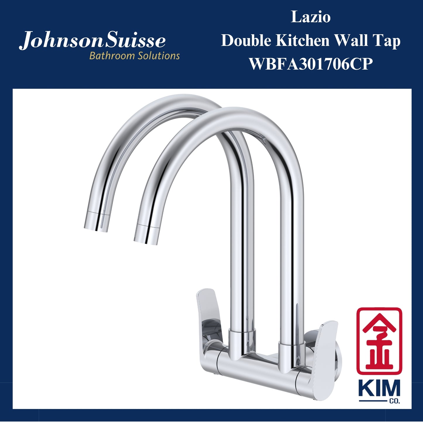 Johnson Suisse Lazio Wall-Mounted Double Kitchen Sink Tap (WBFA301706CP)