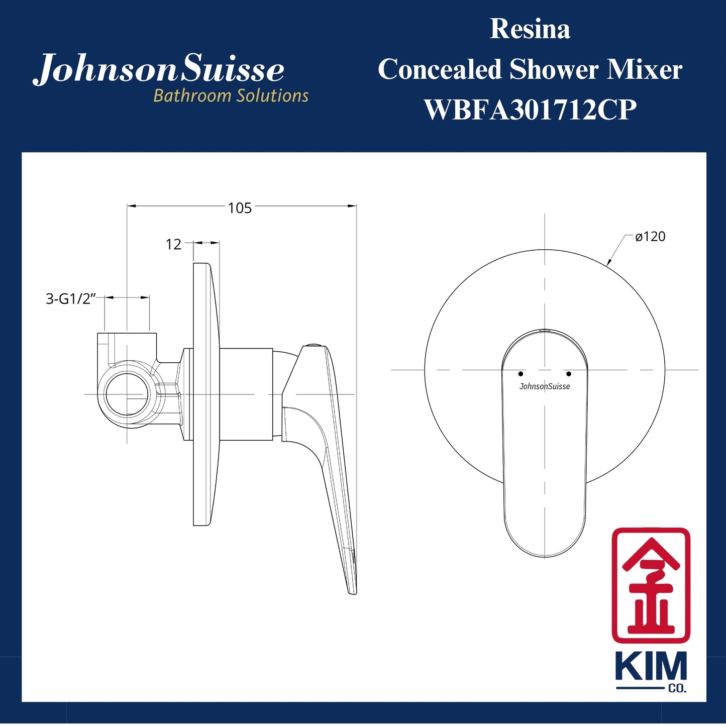 Johnson Suisse Resina Concealed Shower Mixer (WBFA301712CP)