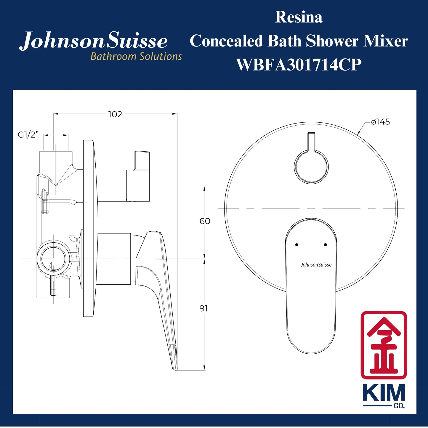 Johnson Suisse Resina Concealed Bath Shower Mixer (WBFA301714CP)