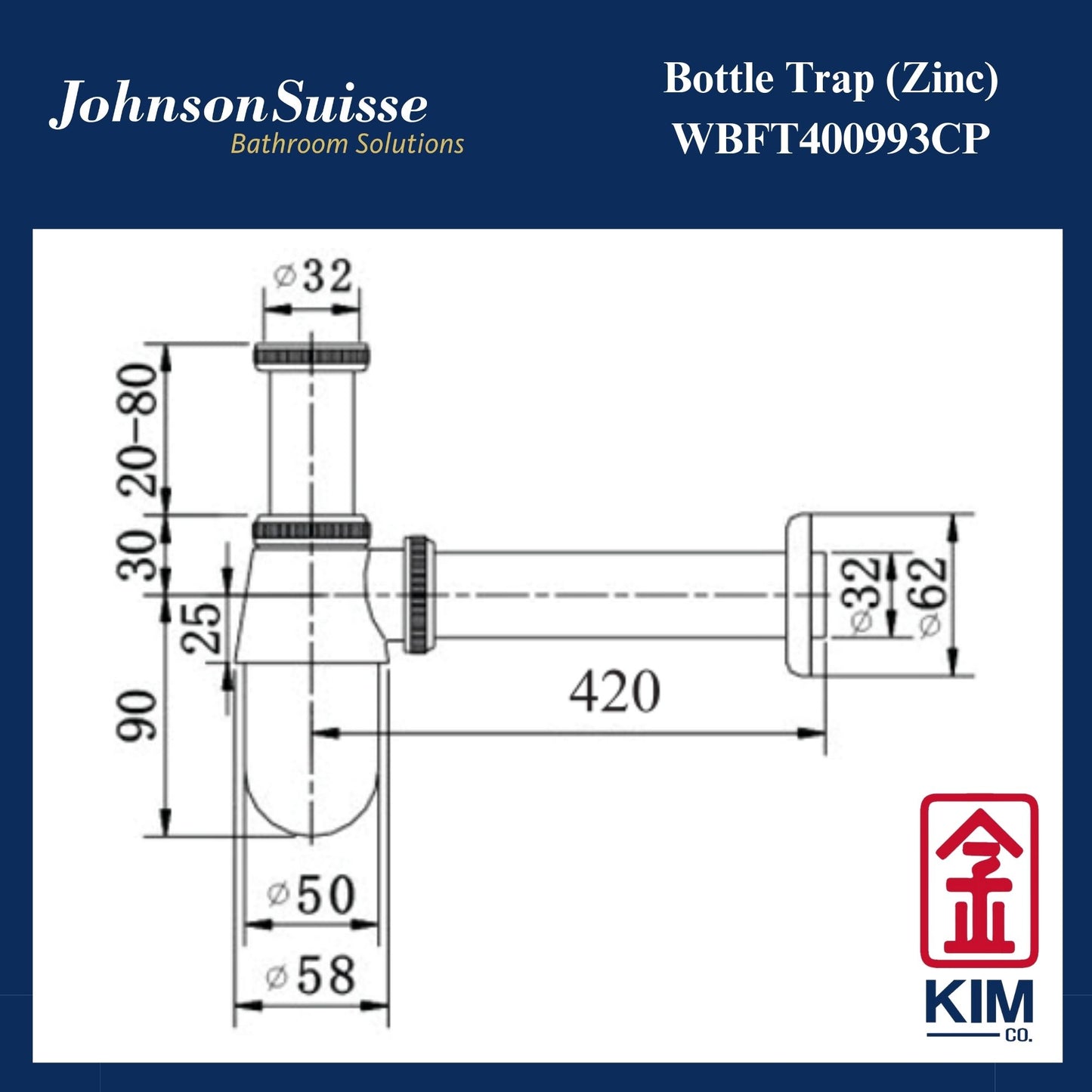 Johnson Suisse Zinc Bottle Trap (WBFT400993CP)