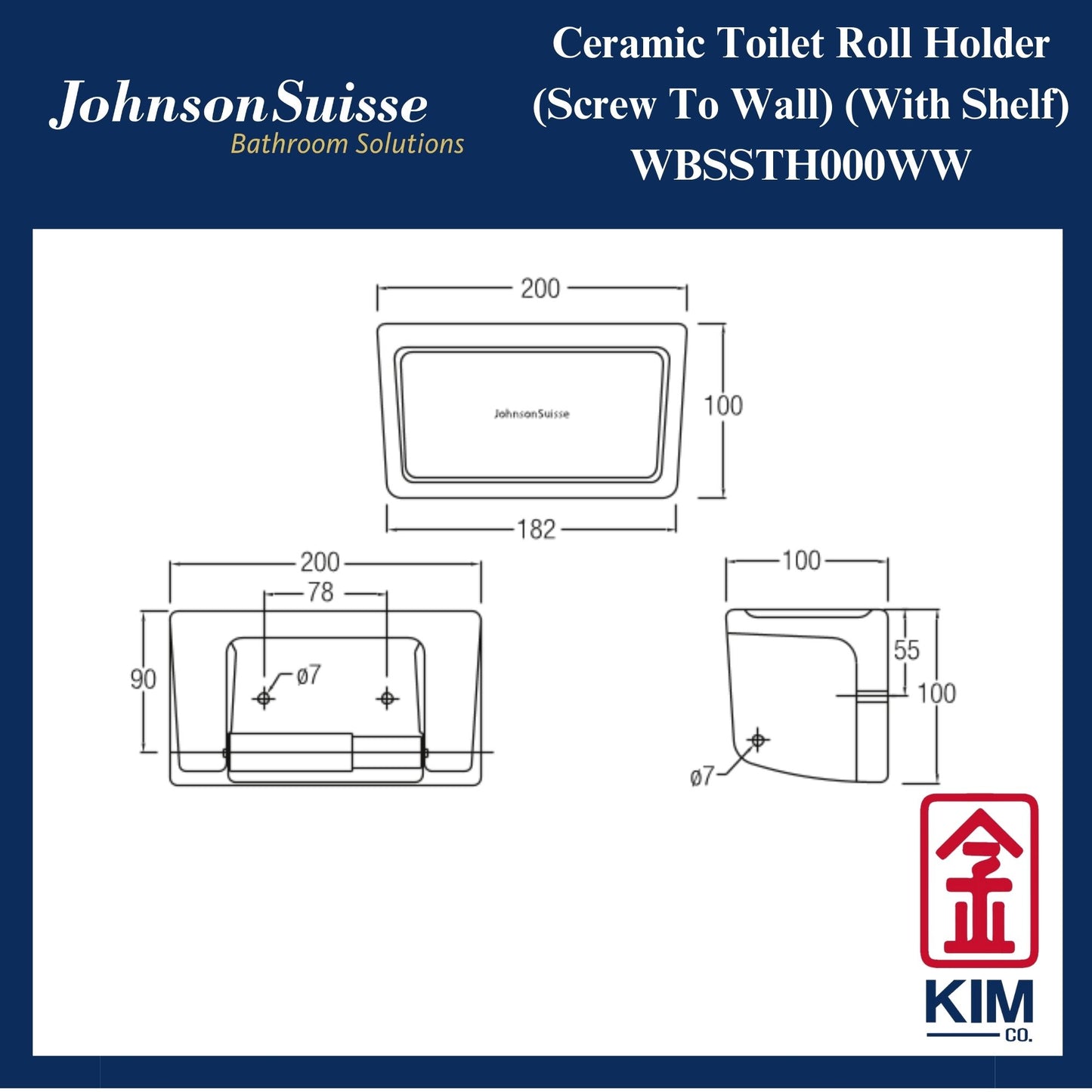 Johnson Suisse Ceramic Screw To Wall Toilet Roll Holder With Shelf (WBSSTH000WW)