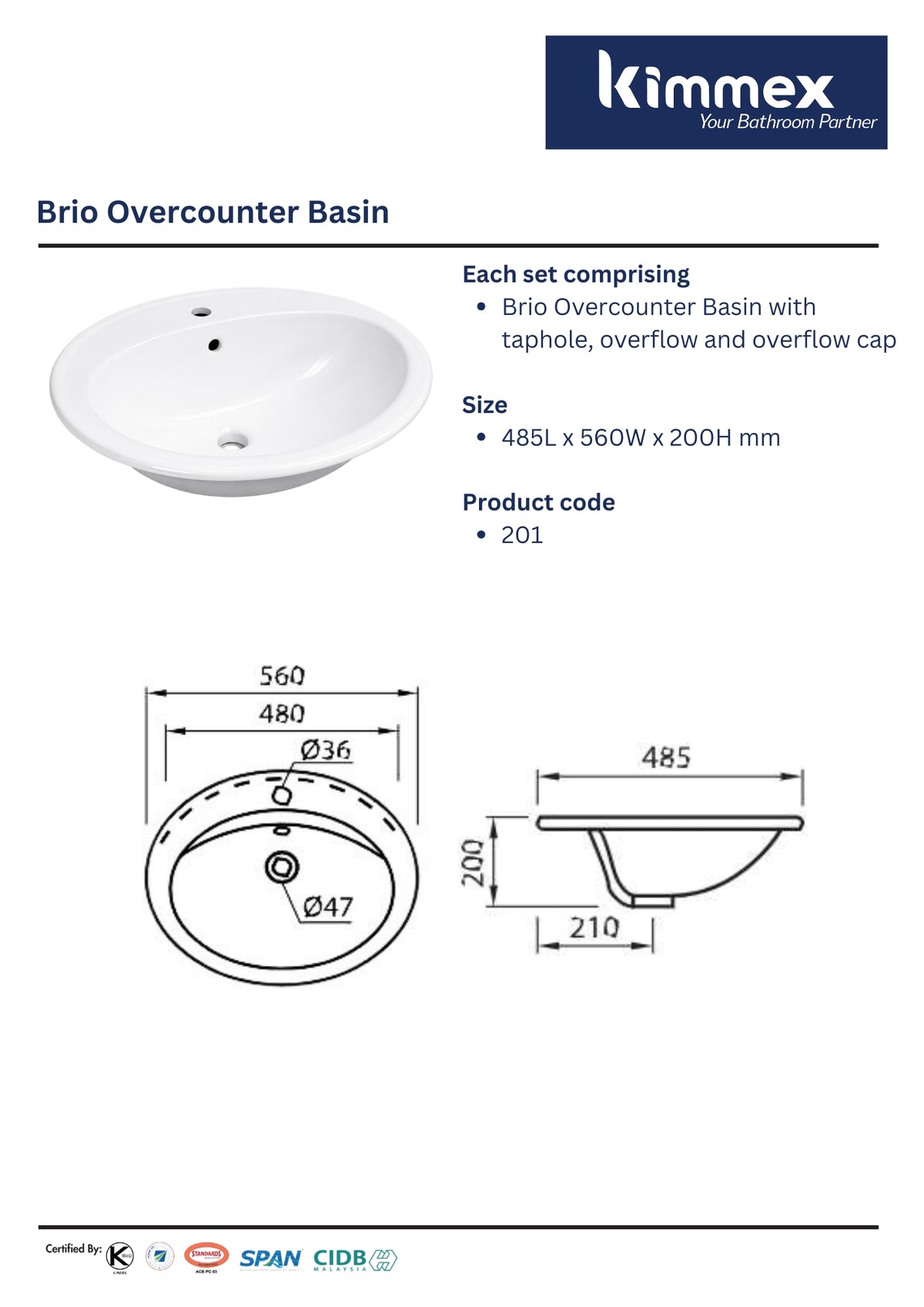 kimmex Brio Overcounter Basin (201)