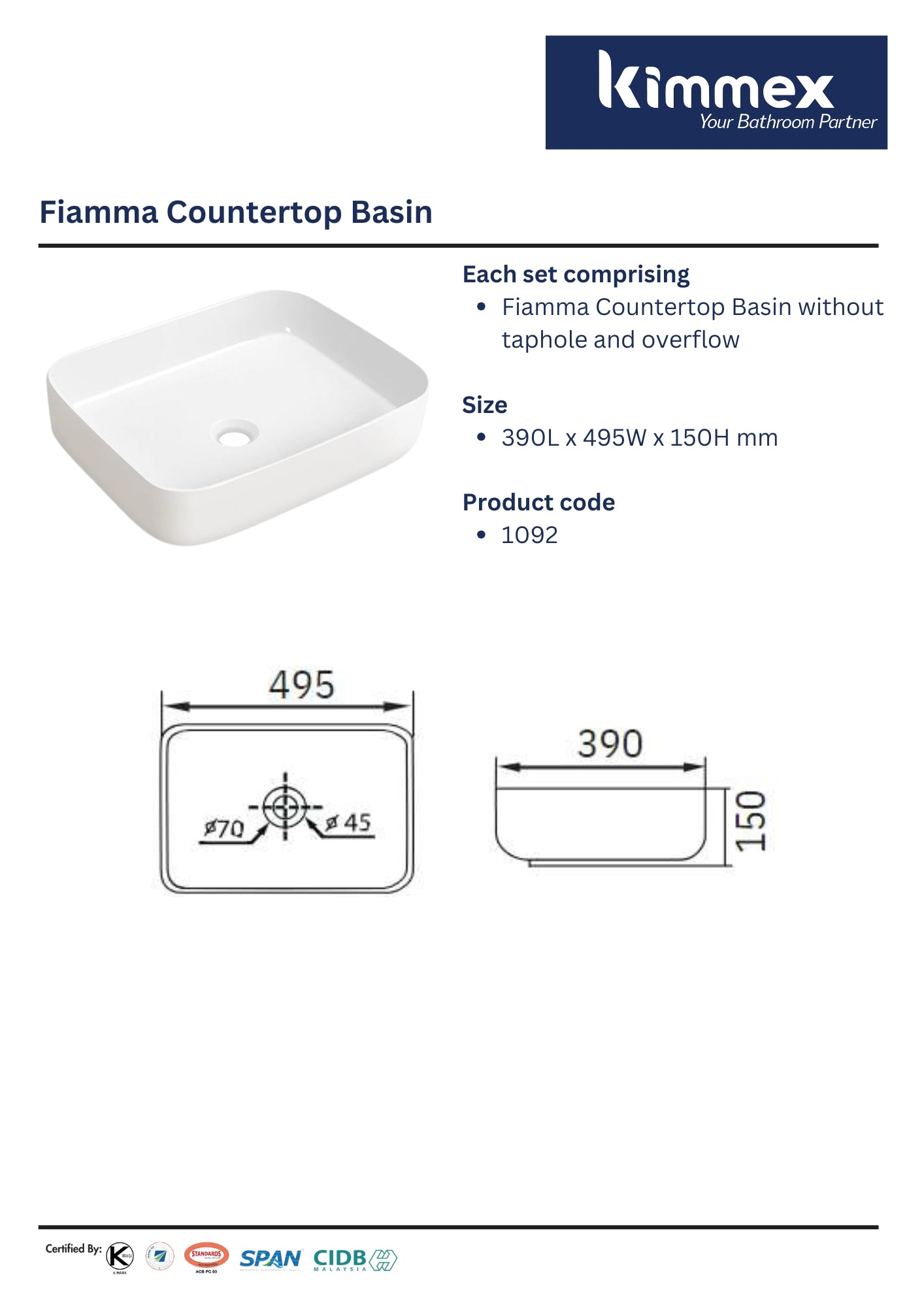 kimmex Fiamma Countertop Basin (1092)