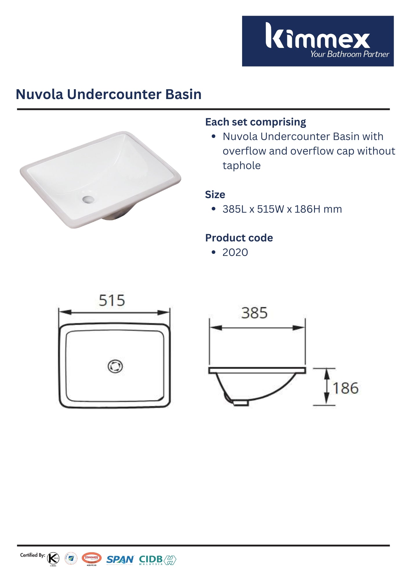 kimmex Nuvola Undercounter Basin (2020)
