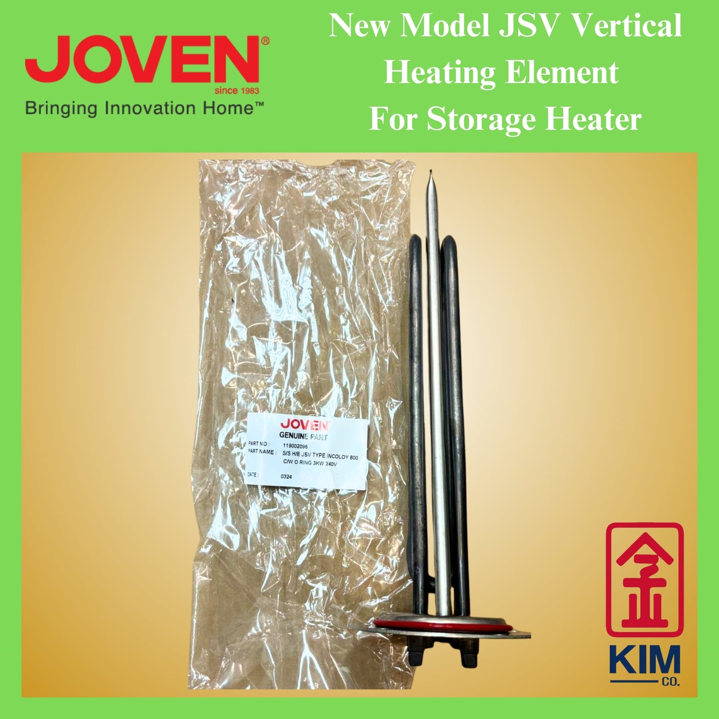 Joven Genuine Part New Model JSV Heating Element For Vertical Water Storage Heater (S/Steel)