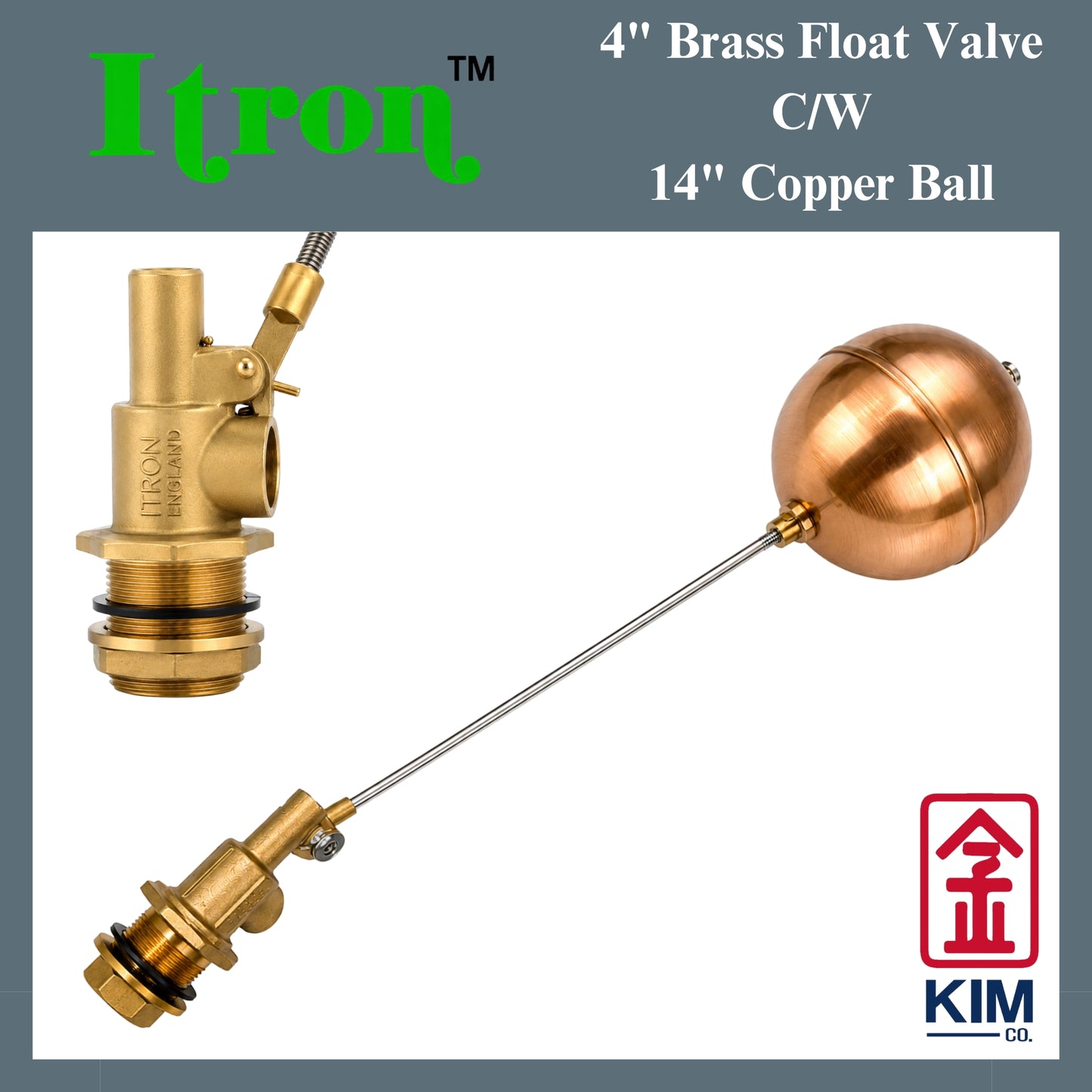 Itron 4" Brass Float Valve C/W 14" Copper Ball