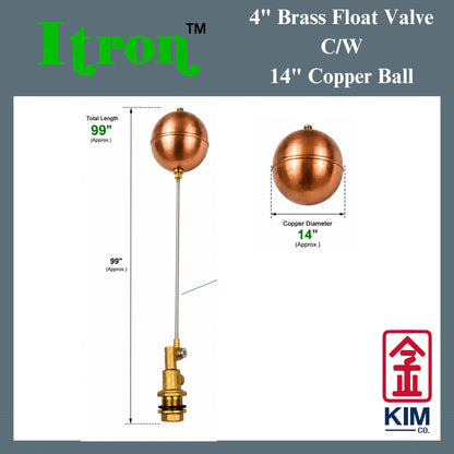 Itron 4" Brass Float Valve C/W 14" Copper Ball