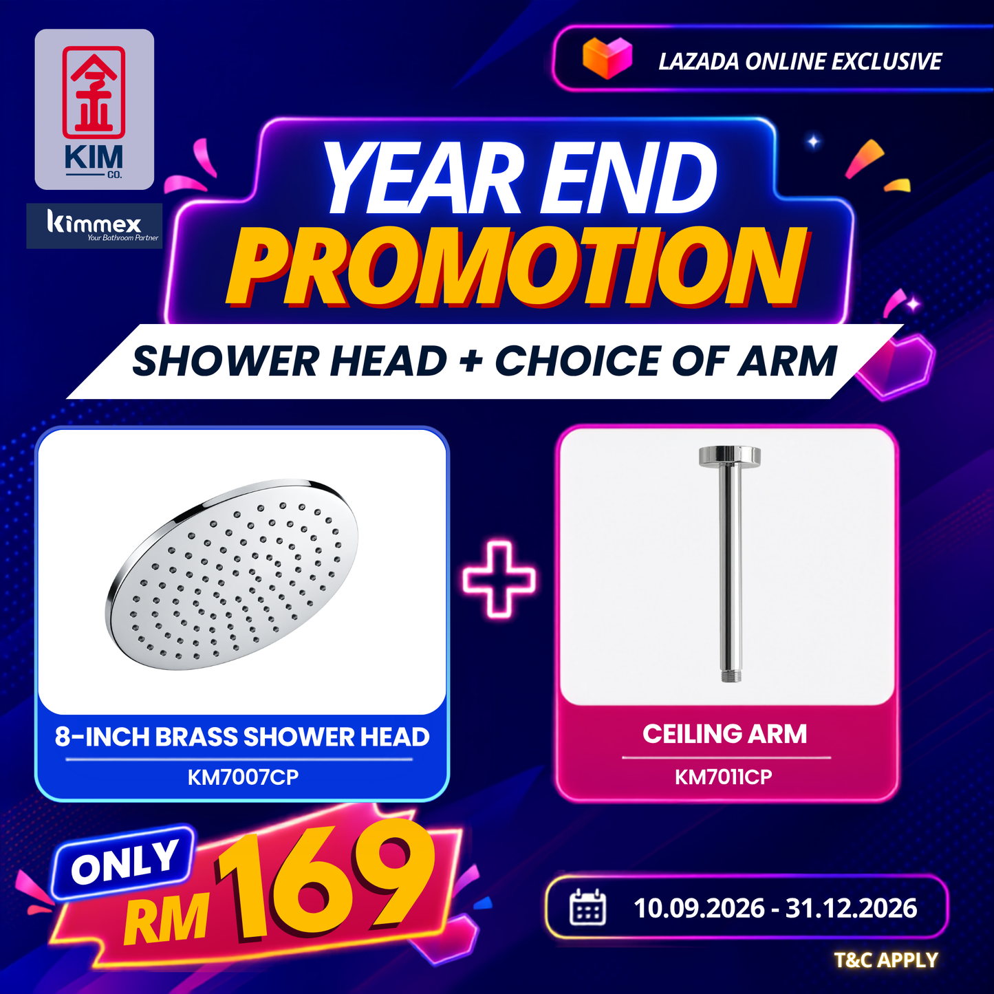 🔥𝐘𝐄𝐀𝐑 𝐄𝐍𝐃 𝐒𝐀𝐋𝐄𝐒🔥- kimmex SUS304 Ceiling Arm With Brass Shower Head Set (200mm / 250mm)