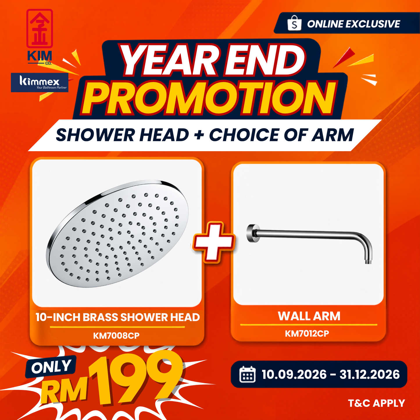 🔥𝐘𝐄𝐀𝐑 𝐄𝐍𝐃 𝐒𝐀𝐋𝐄𝐒🔥- kimmex SUS304 Shower Arm With Brass Shower Head Set (200mm / 250mm)