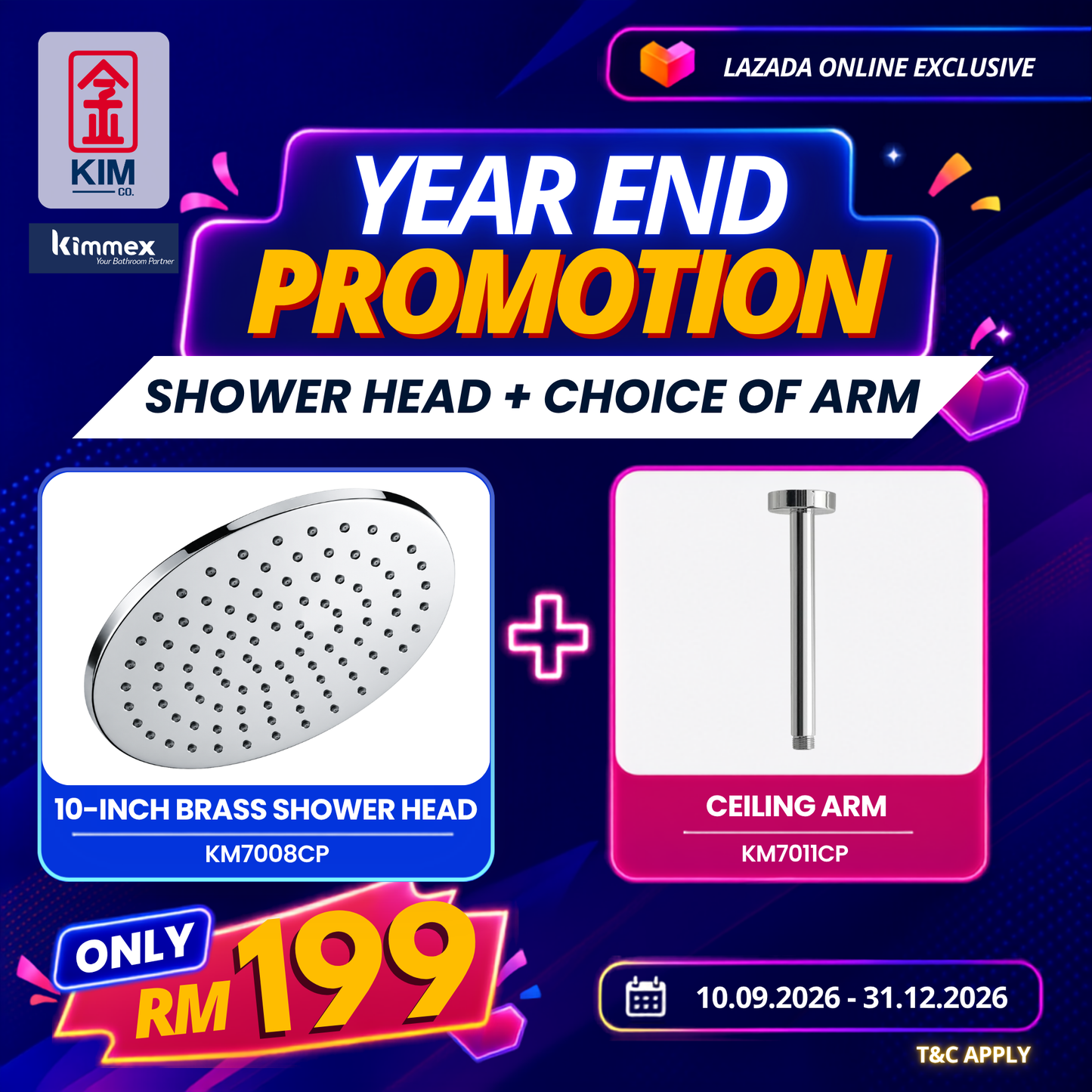 🔥𝐘𝐄𝐀𝐑 𝐄𝐍𝐃 𝐒𝐀𝐋𝐄𝐒🔥- kimmex SUS304 Ceiling Arm With Brass Shower Head Set (200mm / 250mm)