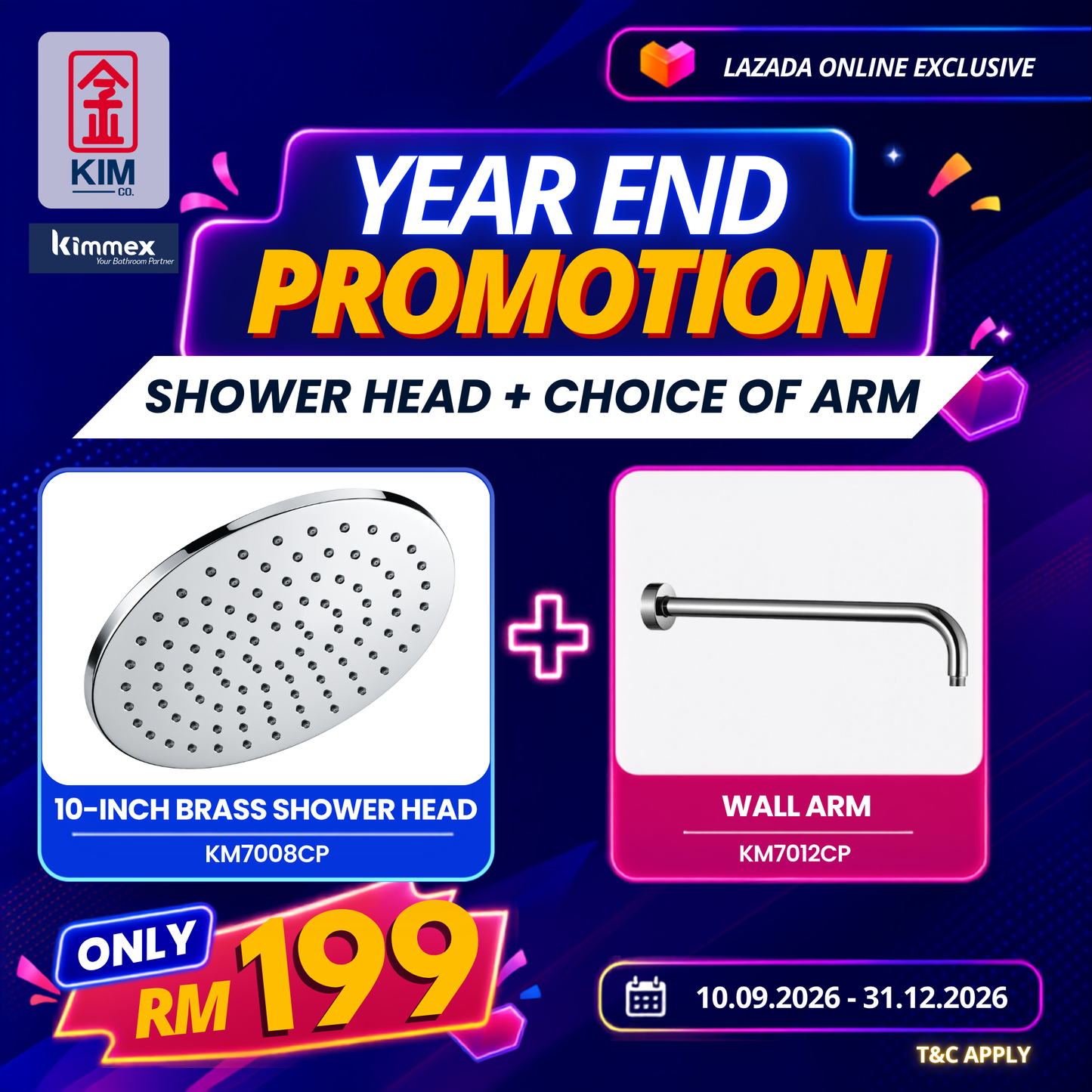 🔥𝐘𝐄𝐀𝐑 𝐄𝐍𝐃 𝐒𝐀𝐋𝐄𝐒🔥- kimmex SUS304 Shower Arm With Brass Shower Head Set (200mm / 250mm)