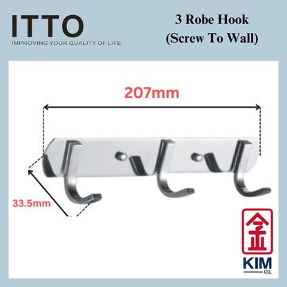 Itto Stainless Steel 304 Screw To Wall 3 Robe Hook (IT-T1007-3 & IT-T1007-3/LS)