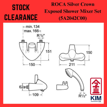 ( Stock Clearance ) Roca Sliver Crown Exposed Shower Mixer With Hand Shower Set (5A2042C00)