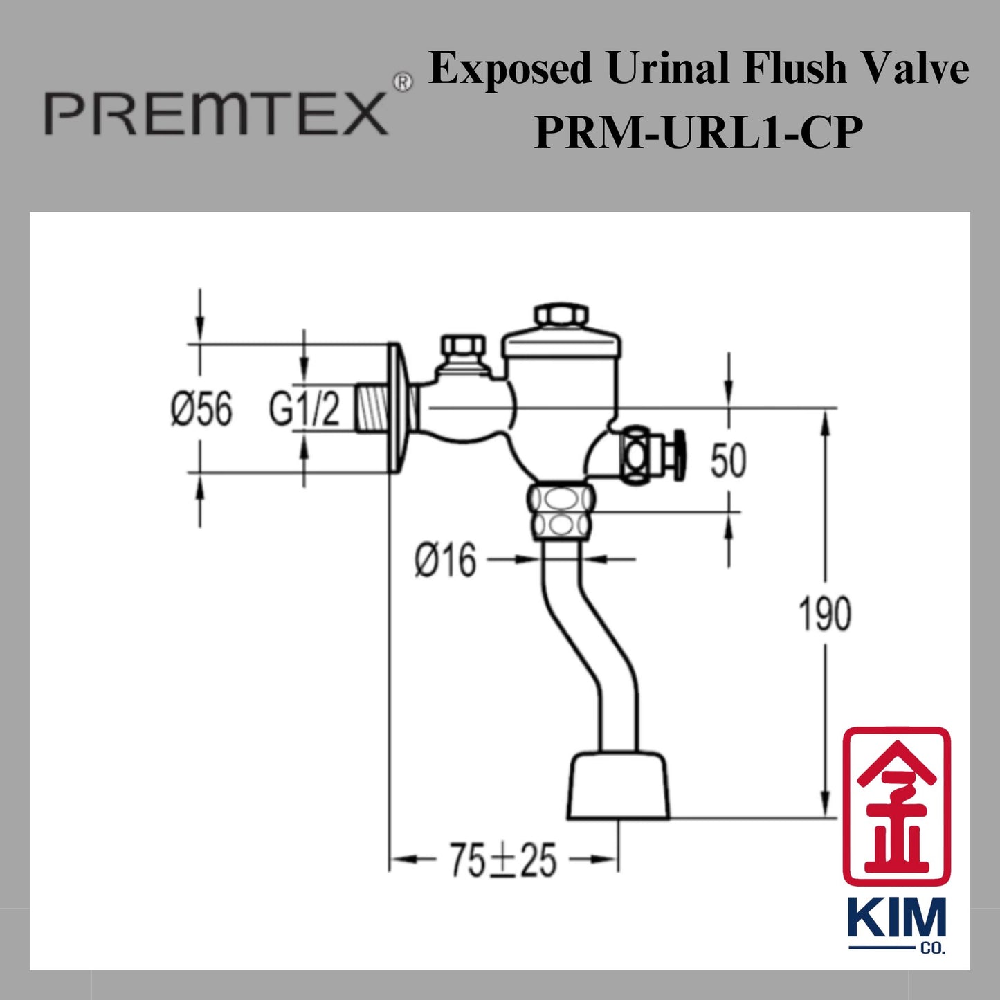Premtex Exposed Urinal Flush Valve Cw Bend (PRM-URL1-CP)