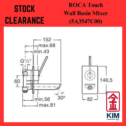 ( Stock Clearance ) Roca Touch Wall Mounted Basin Mixer Without Pop Up Waste (5A3547C00)