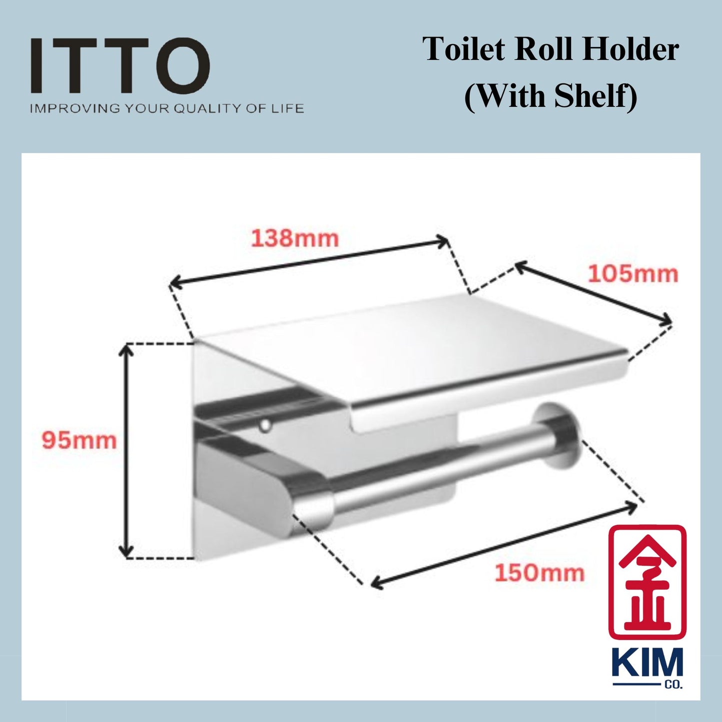 Itto Stainless Steel 304 Toilet Roll Holder With Shelf (Matt) (IT-F9056-LS)