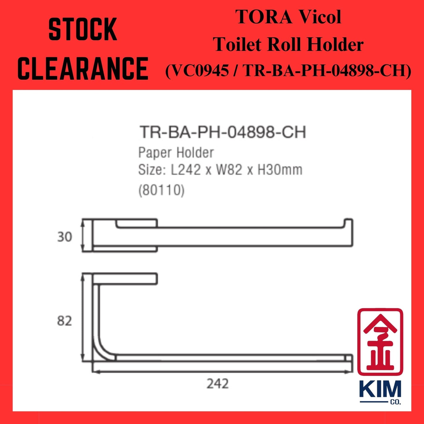 (Stock Clearance) Tora Vicol Brass Chrome Toilet Roll Holder Without Lid (VC0945 / TR-BA-PH-04898-CH)