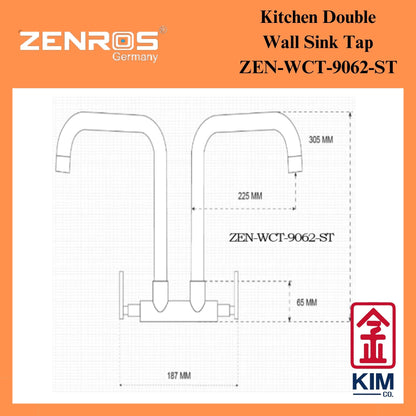 Zenros Wall Mounted Double Kitchen Sink Tap (ZEN-WCT-9062-ST)