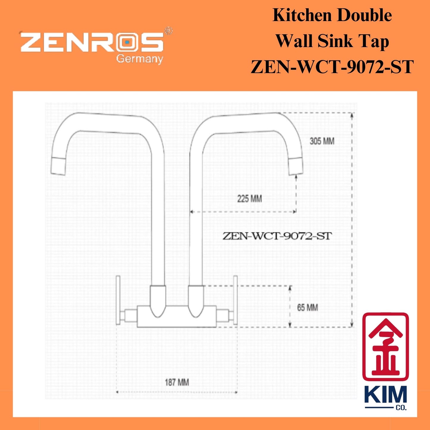 Zenros Wall Mounted Double Kitchen Sink Tap (ZEN-WCT-9072-ST)