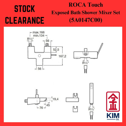 ( Stock Clearance ) Roca Touch Exposed Bath Shower Mixer With Hand Shower Set (5A0147C00)