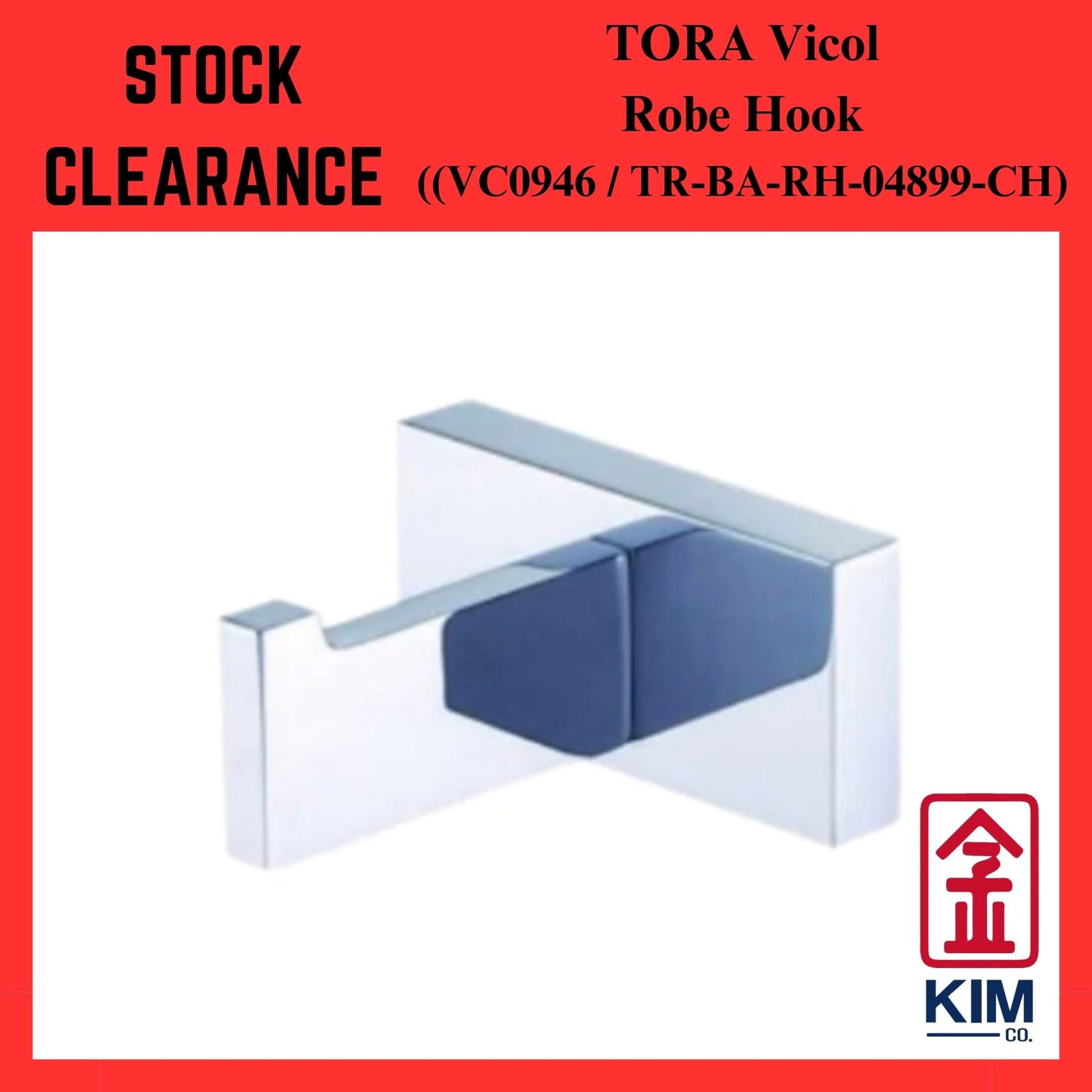 （ Stock Clearance ) Tora Vicol Brass Chrome Robe Hook (VC0946 / TR-BA-RH-04899-CH)