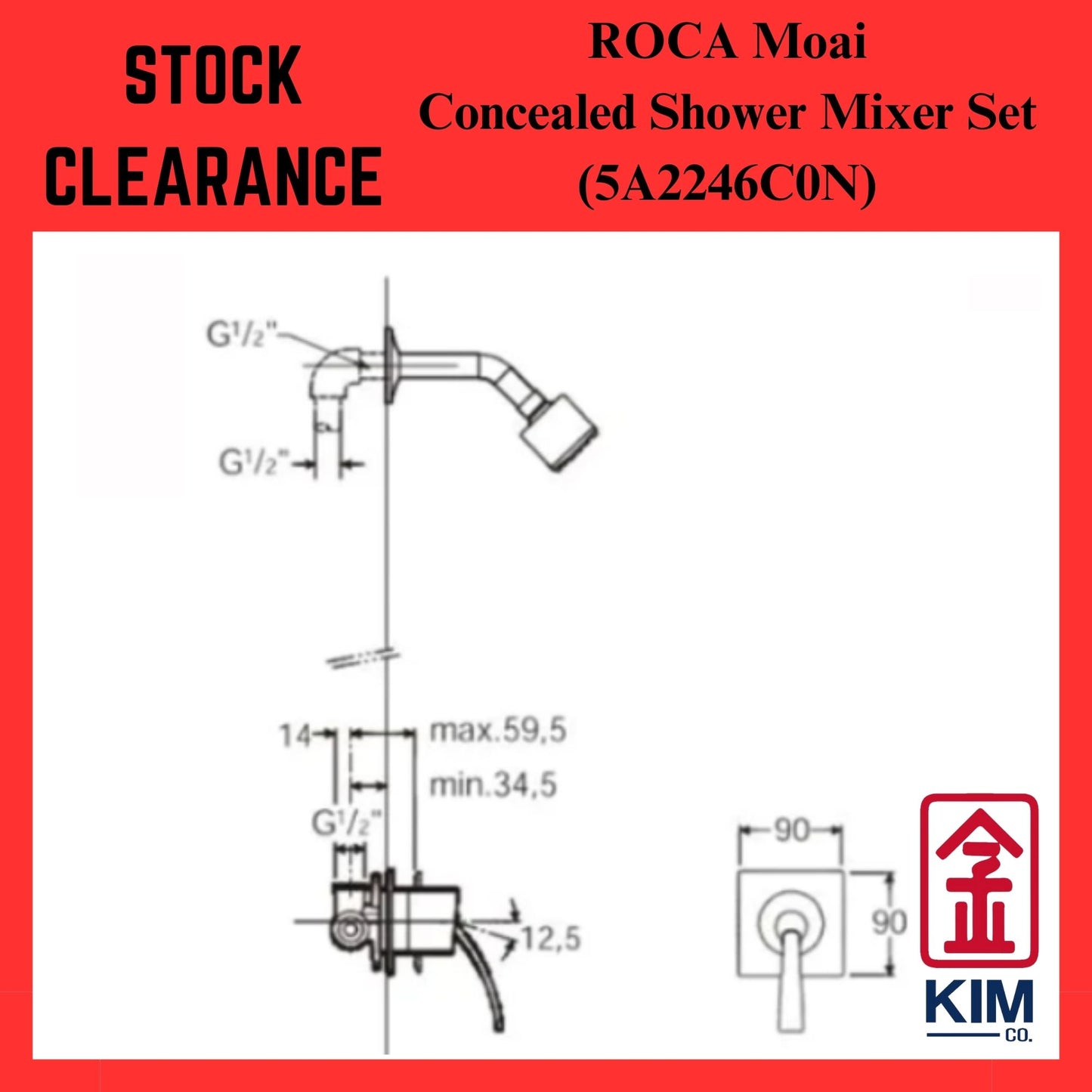 ( Stock Clearance ) Roca Moai Concealed Shower Mixer With Shower Arm & Head Set (5A2246C0N)