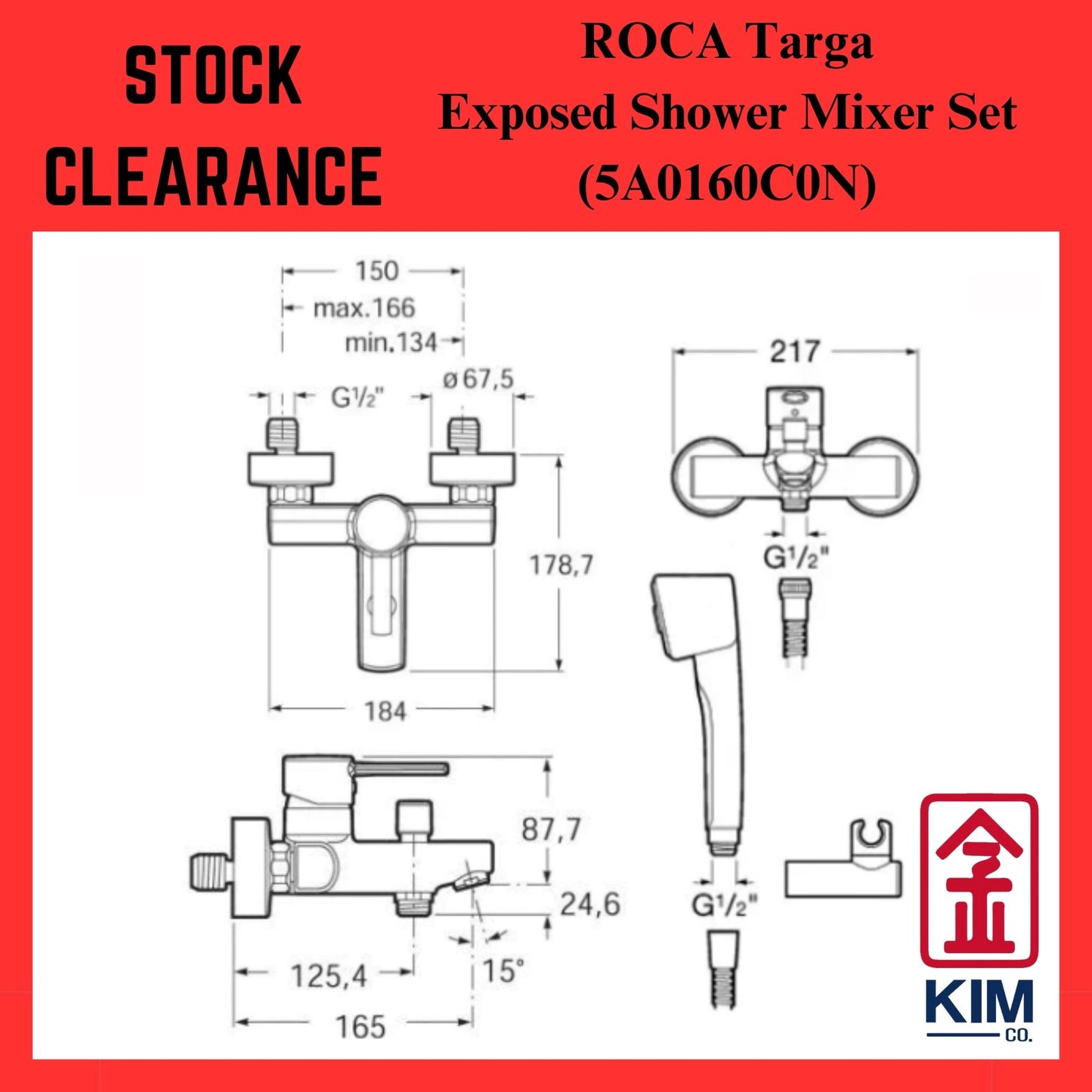 ( Stock Clearance ) Roca Moai Exposed Shower Mixer With Hand Shower Set (5A2046C0N)