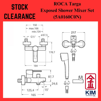 ( Stock Clearance ) Roca Targa Exposed Bath Shower Mixer With Hand Shower Set (5A0160C0N)