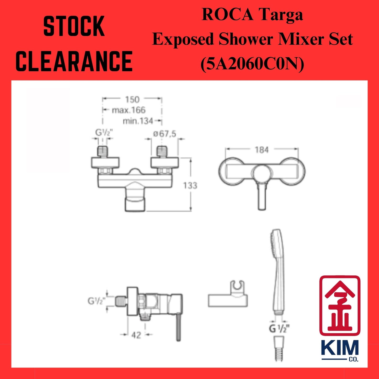 ( Stock Clearance ) Roca Targa Exposed Shower Mixer With Hand Shower Set (5A2060C0N)