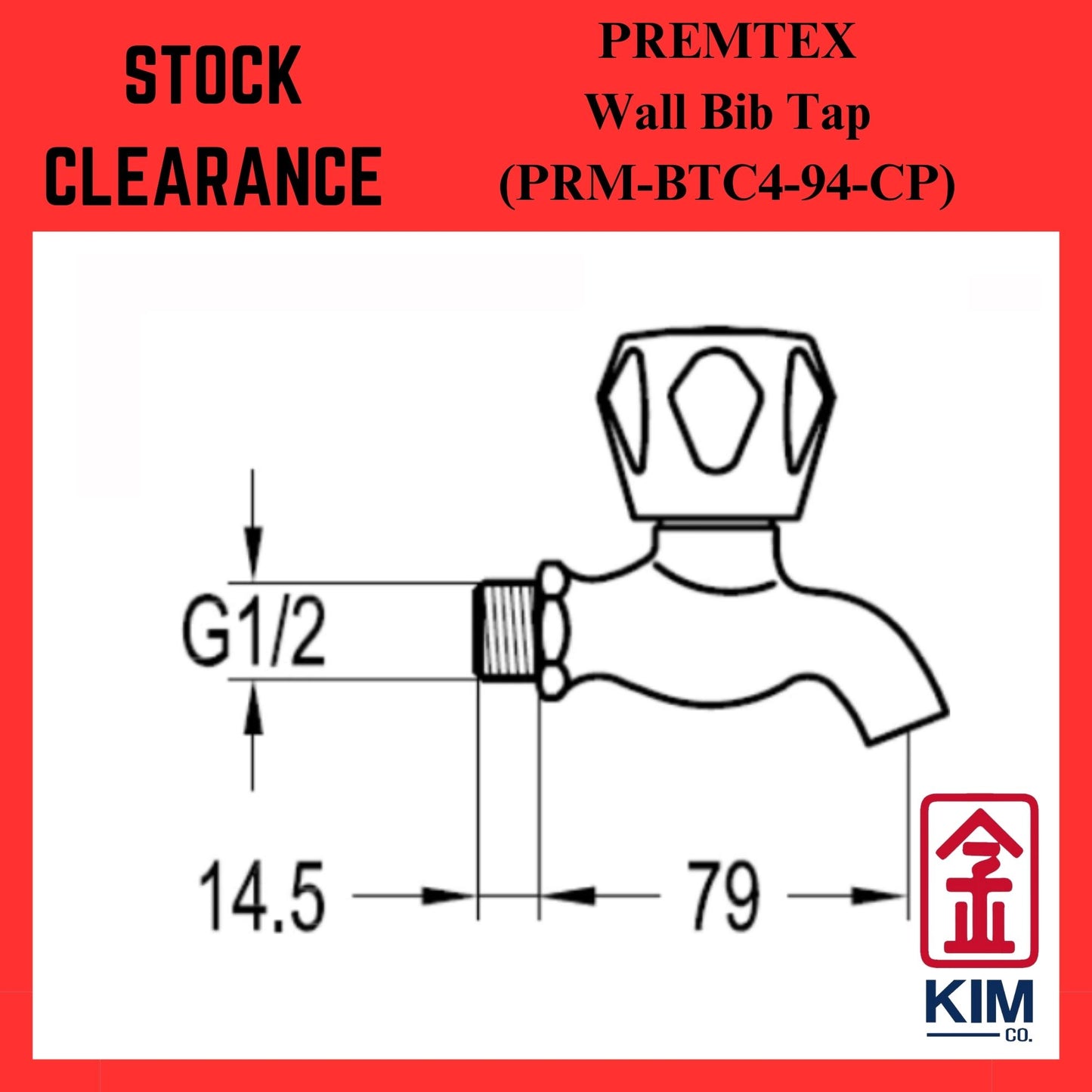 ( Stock Clearance ) Premtex Wall Bib Tap (PRM-BTC4-94-CP)