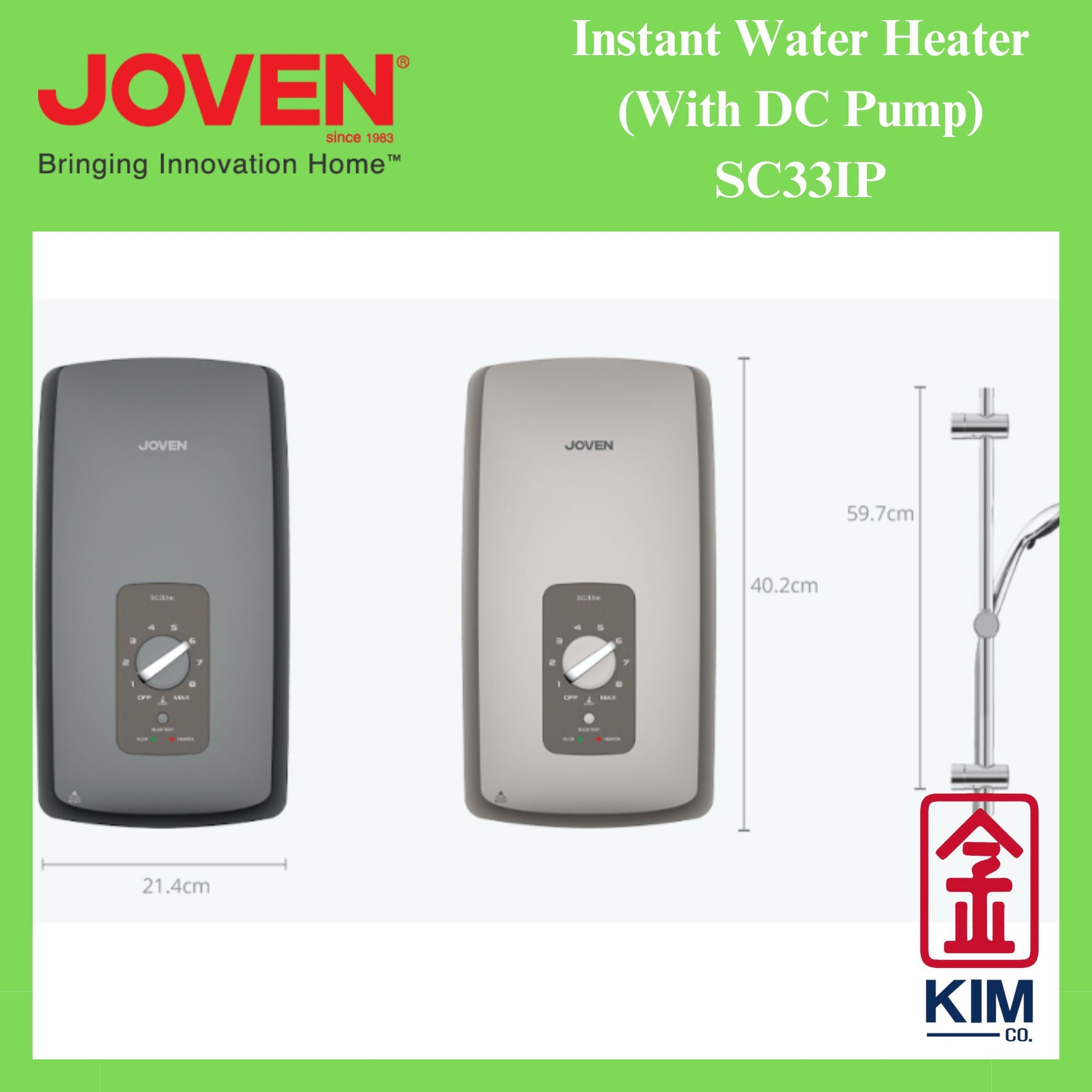 Joven Instant Water Heater With DC Pump (SC33IP) Dark Grey